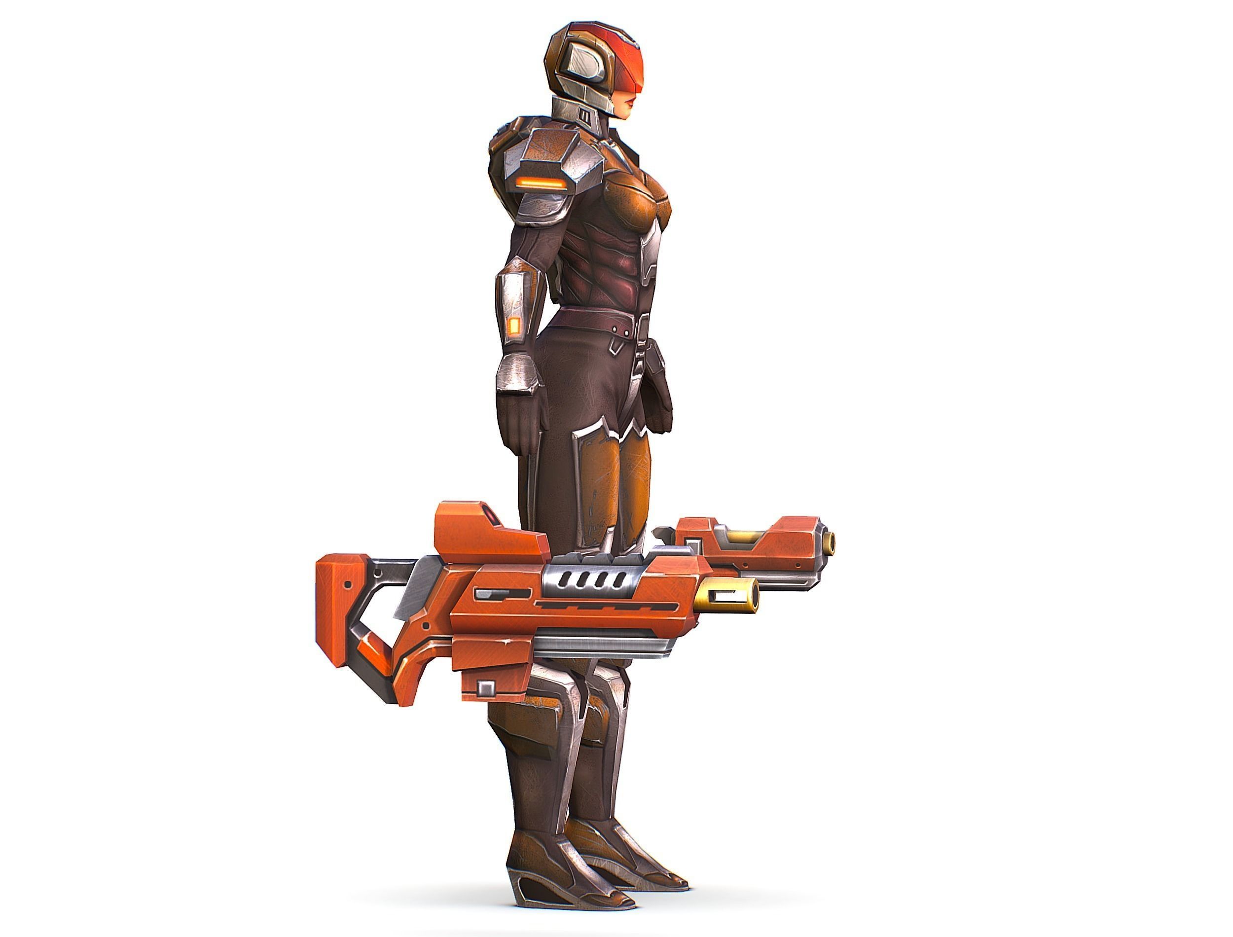 Woman Cyborg Soldier Female with Rifle and Pistol Low-poly 3D model_7