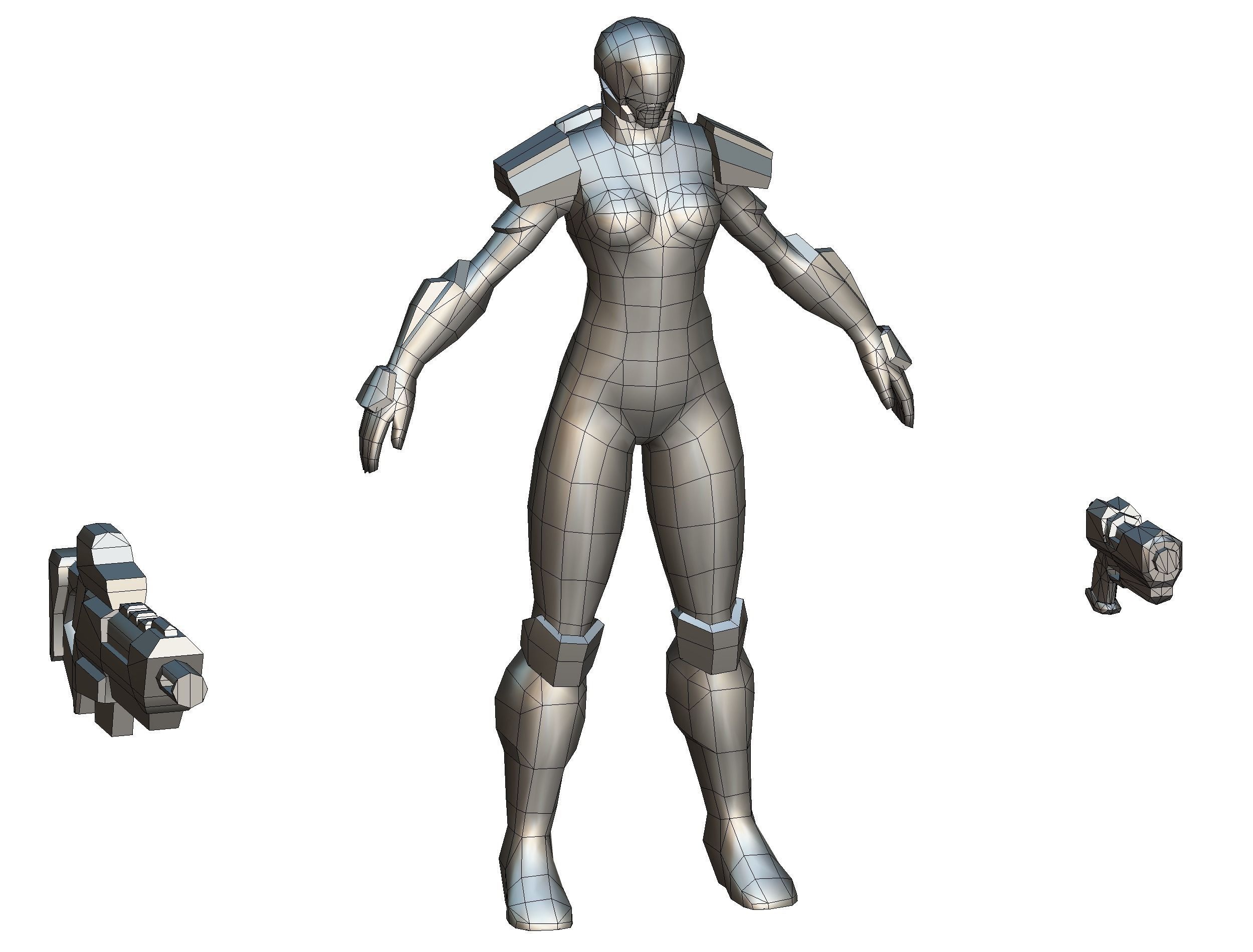 Woman Cyborg Soldier Female with Rifle and Pistol Low-poly 3D model_65