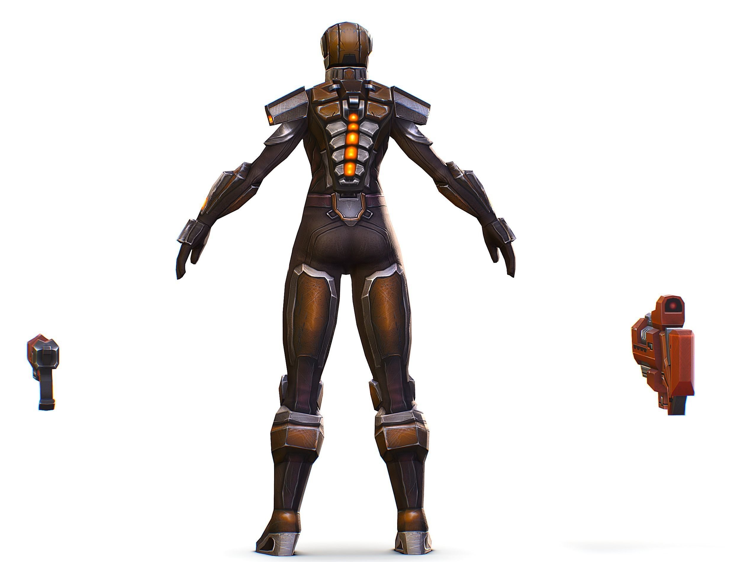 Woman Cyborg Soldier Female with Rifle and Pistol Low-poly 3D model_16