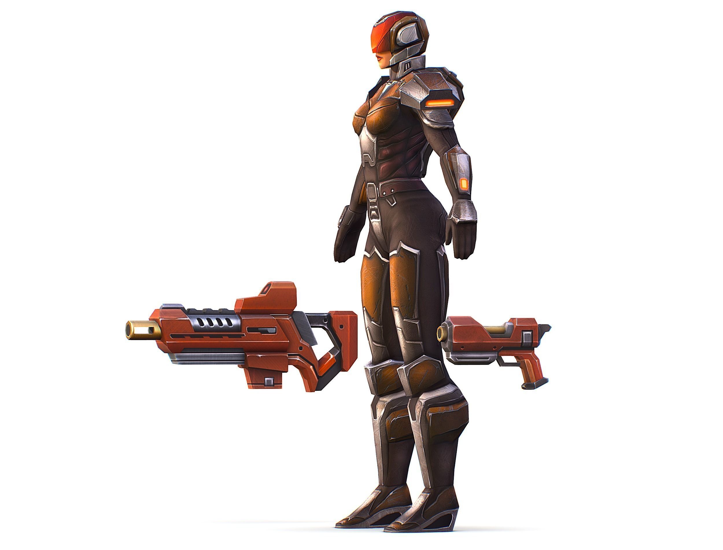 Woman Cyborg Soldier Female with Rifle and Pistol Low-poly 3D model_22