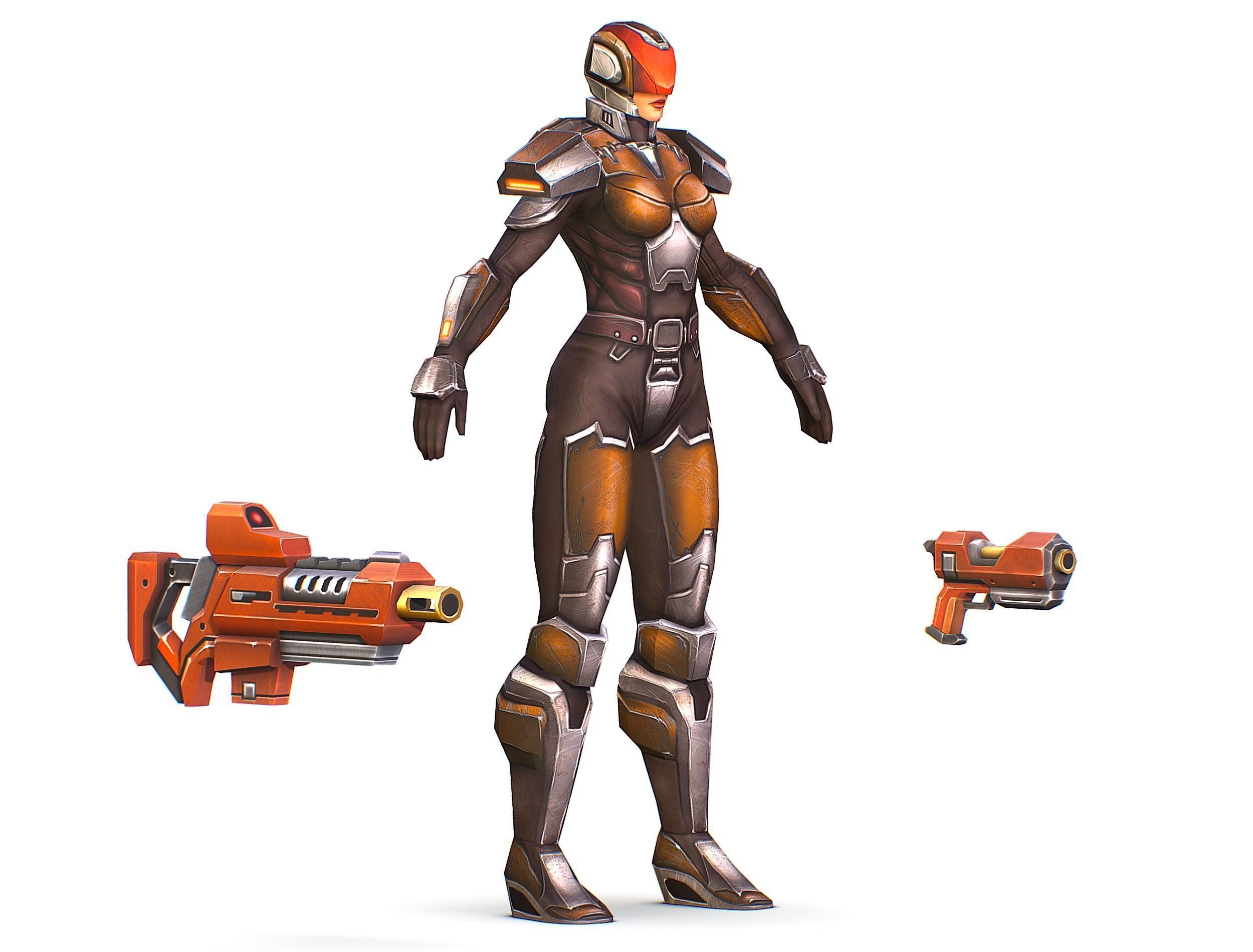 Woman Cyborg Soldier Female with Rifle and Pistol Low-poly 3D model_3