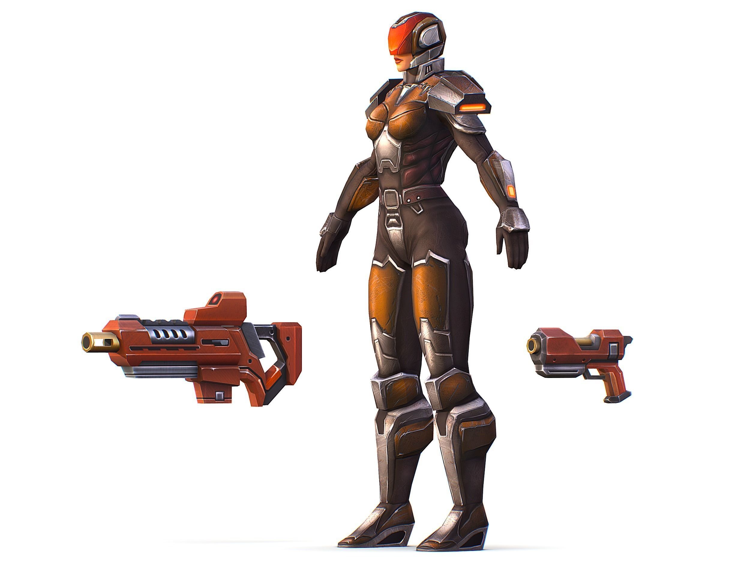 Woman Cyborg Soldier Female with Rifle and Pistol Low-poly 3D model_23