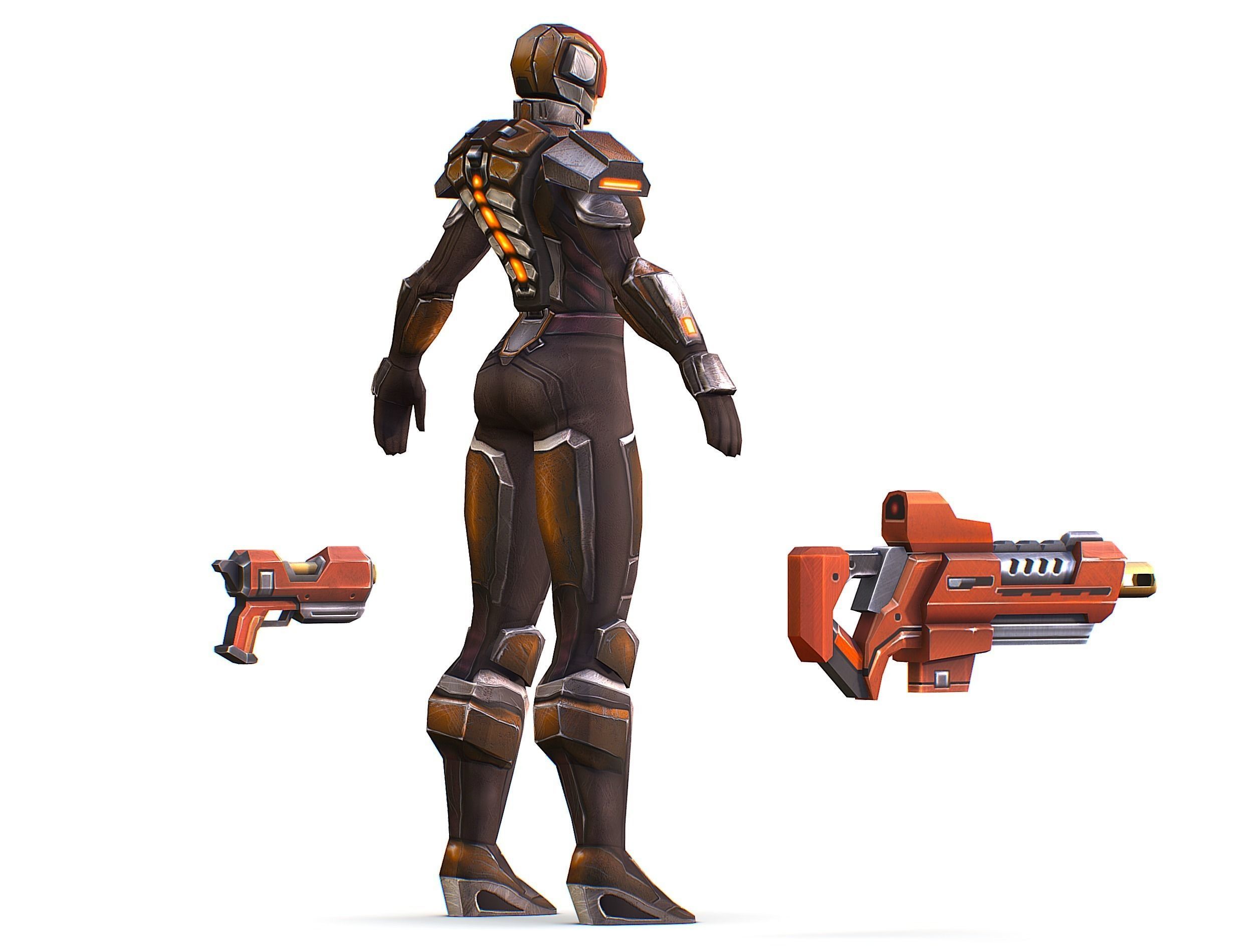 Woman Cyborg Soldier Female with Rifle and Pistol Low-poly 3D model_12