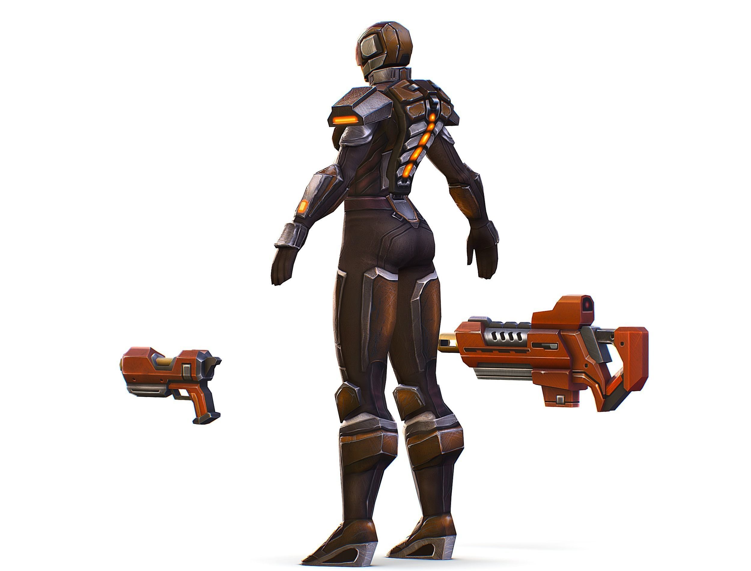 Woman Cyborg Soldier Female with Rifle and Pistol Low-poly 3D model_18