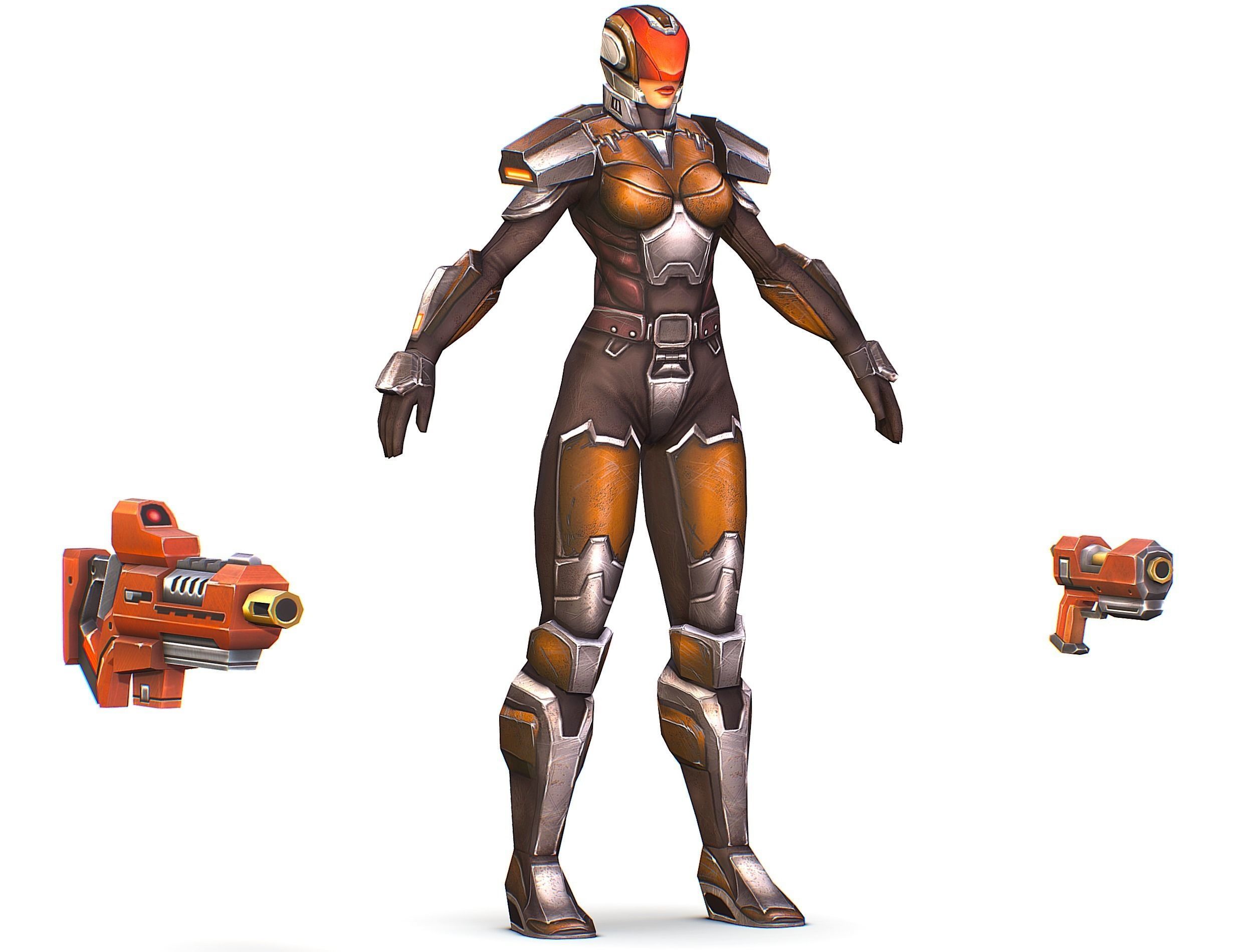 Woman Cyborg Soldier Female with Rifle and Pistol Low-poly 3D model_1
