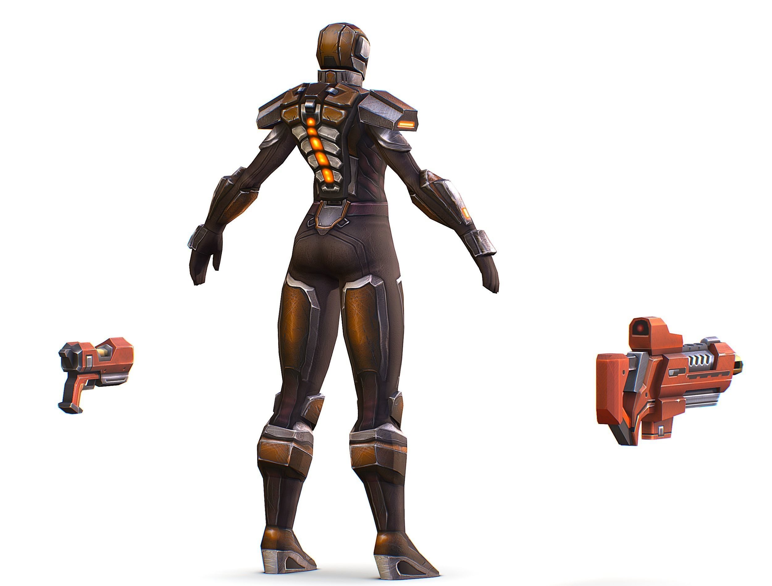 Woman Cyborg Soldier Female with Rifle and Pistol Low-poly 3D model_14