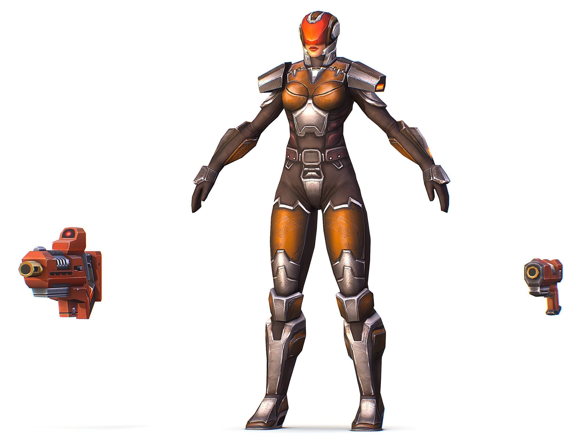 Woman Cyborg Soldier Female with Rifle and Pistol Low-poly 3D model_25