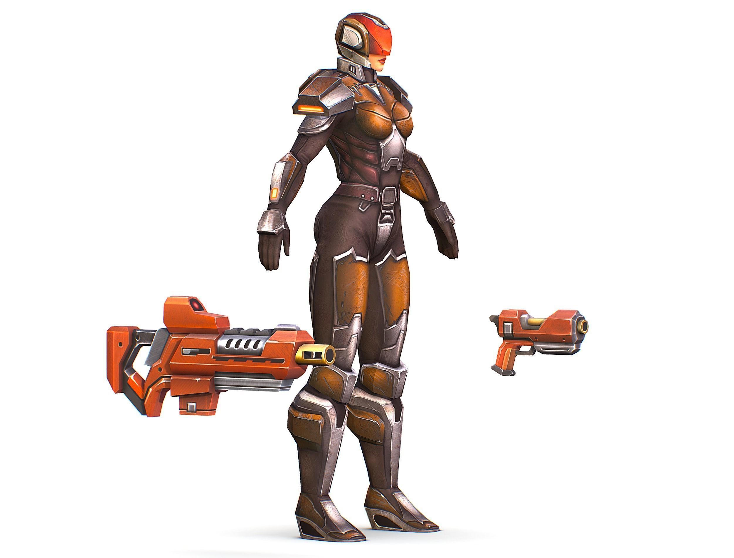 Woman Cyborg Soldier Female with Rifle and Pistol Low-poly 3D model_4