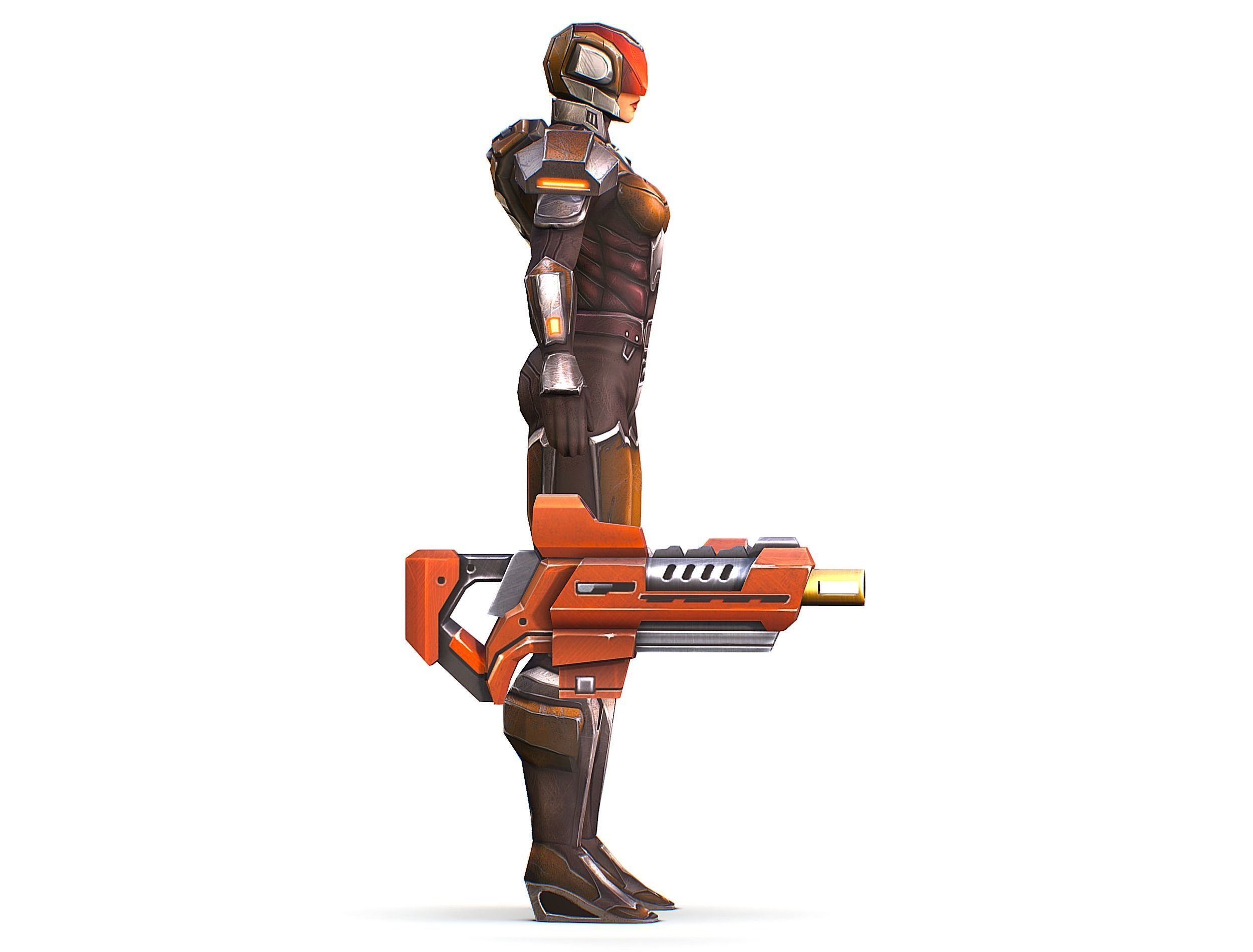 Woman Cyborg Soldier Female with Rifle and Pistol Low-poly 3D model_8