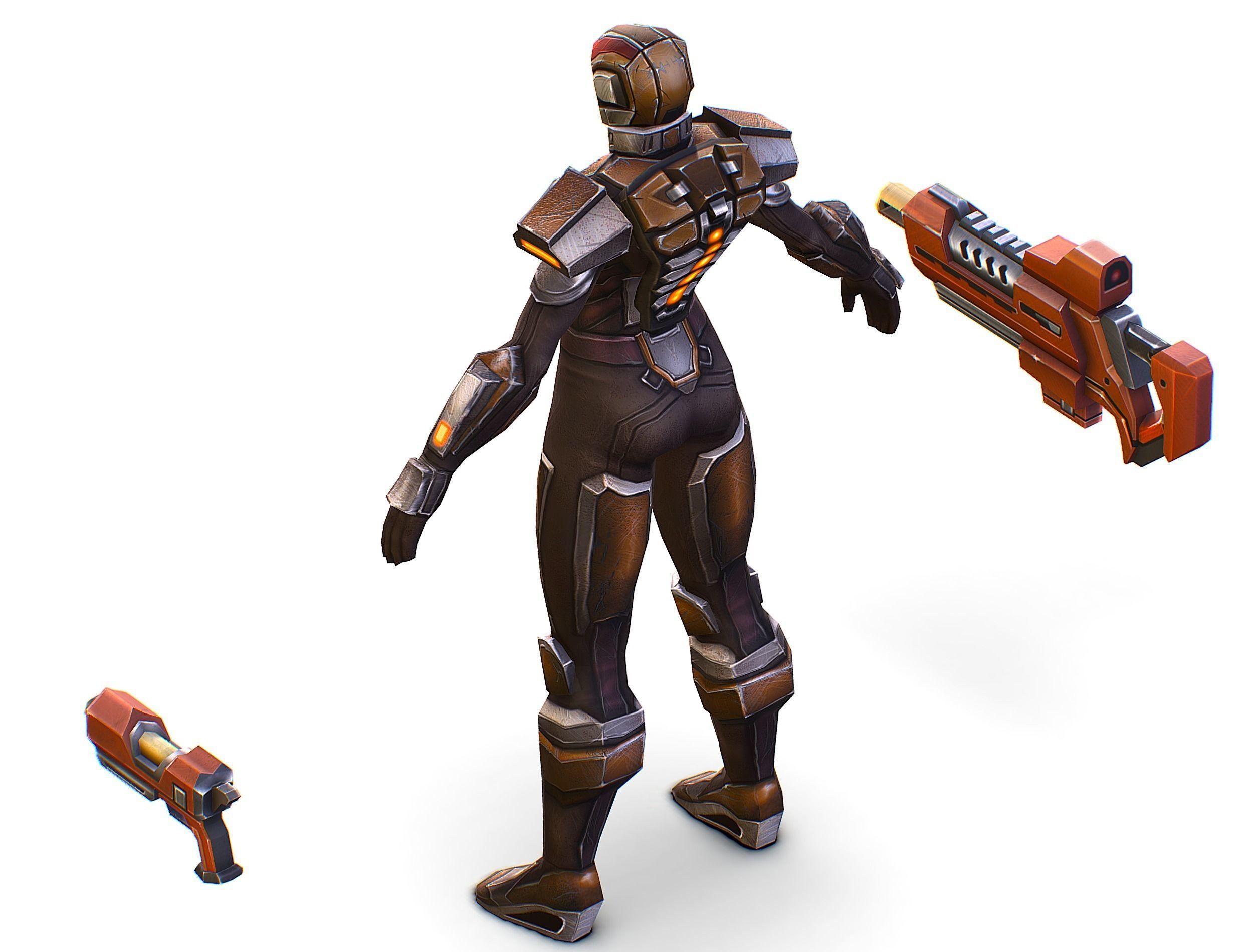 Woman Cyborg Soldier Female with Rifle and Pistol Low-poly 3D model_41