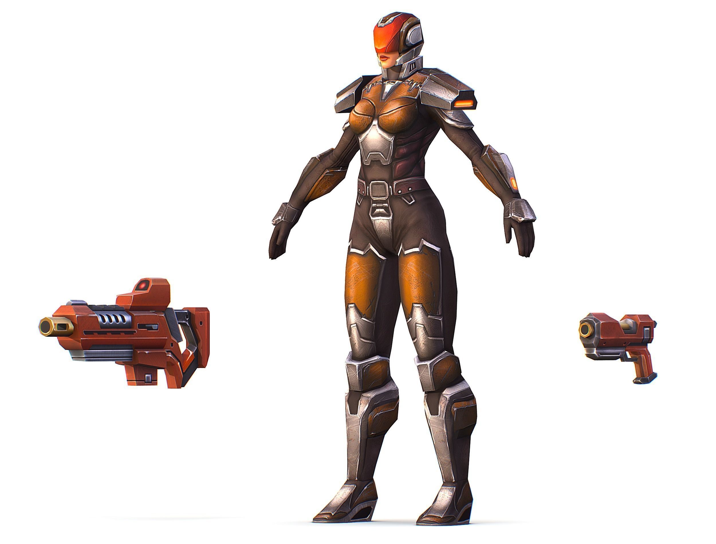 Woman Cyborg Soldier Female with Rifle and Pistol Low-poly 3D model_24