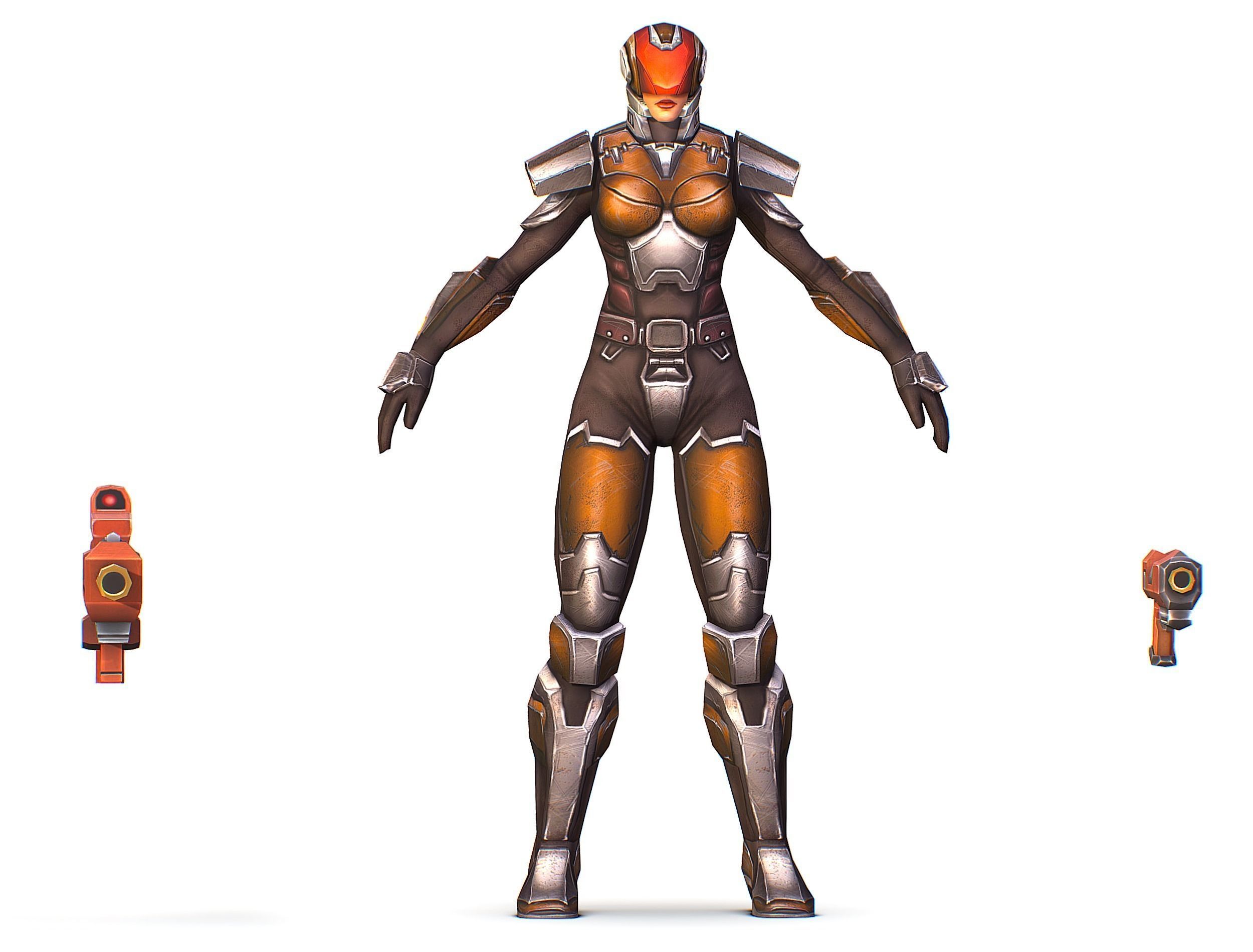 Woman Cyborg Soldier Female with Rifle and Pistol Low-poly 3D model_26