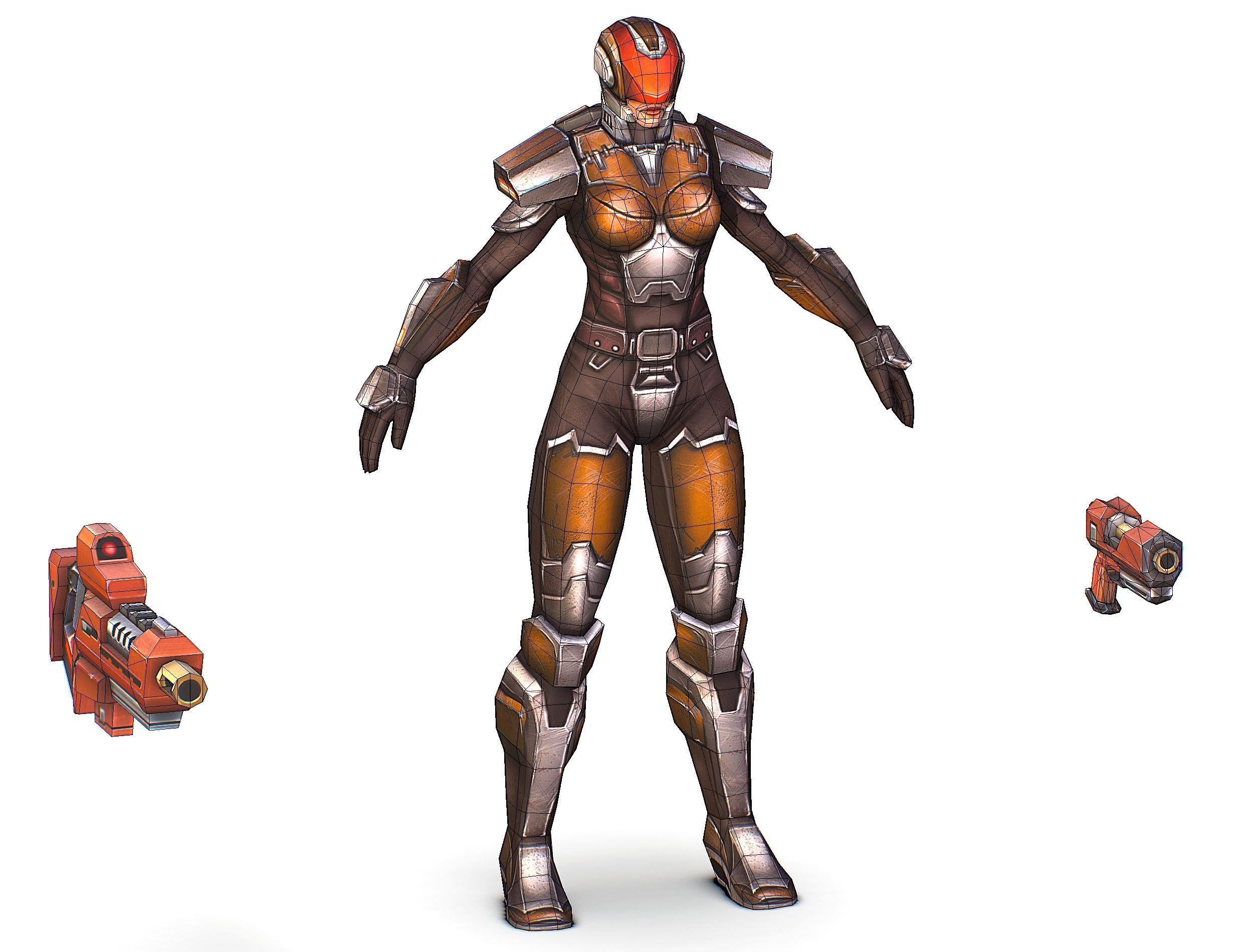 Woman Cyborg Soldier Female with Rifle and Pistol Low-poly 3D model_64