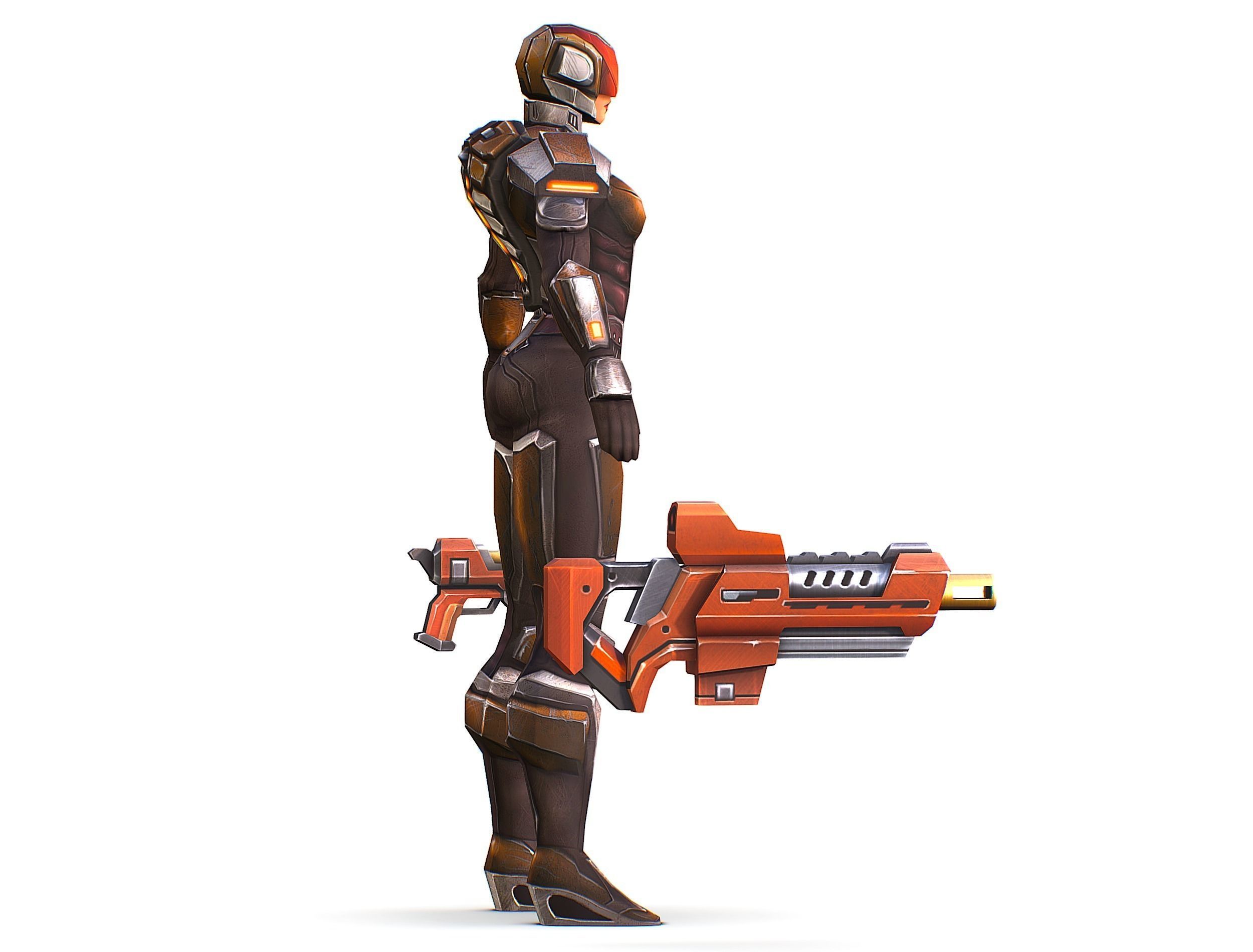 Woman Cyborg Soldier Female with Rifle and Pistol Low-poly 3D model_10