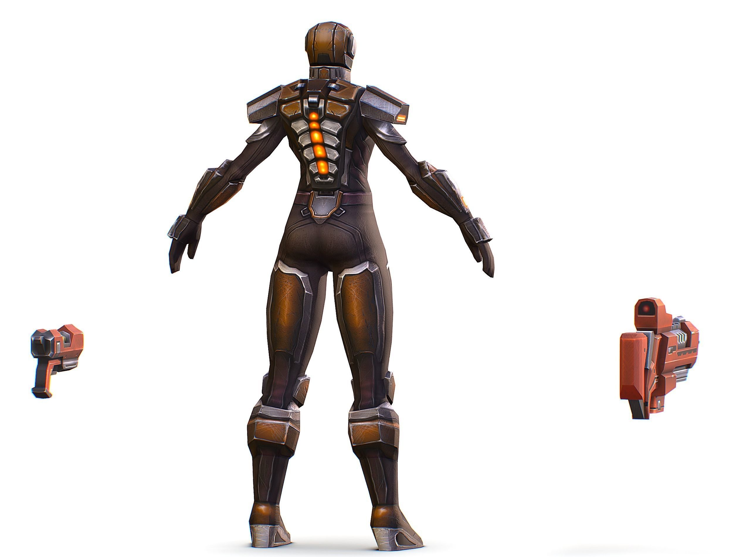 Woman Cyborg Soldier Female with Rifle and Pistol Low-poly 3D model_15