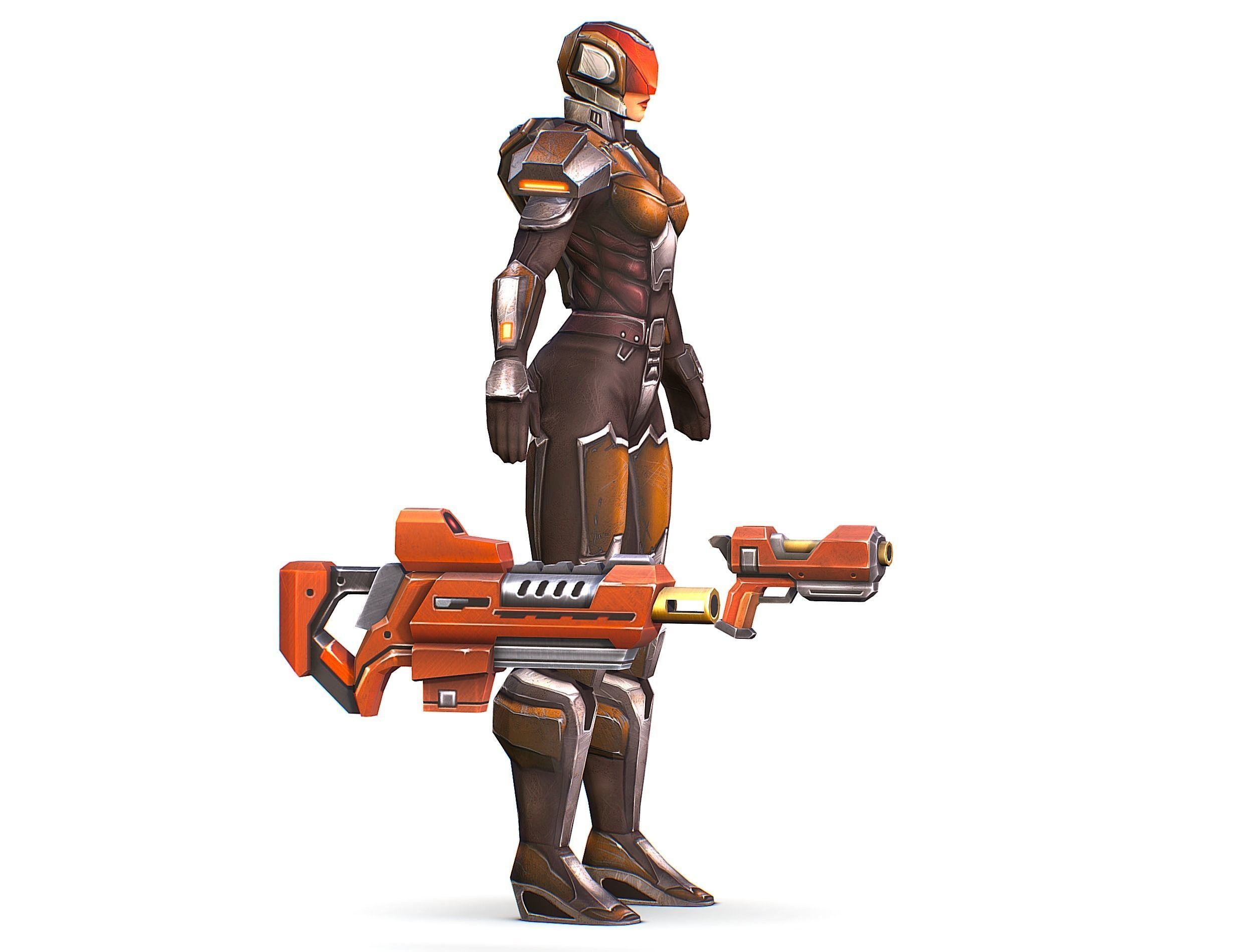 Woman Cyborg Soldier Female with Rifle and Pistol Low-poly 3D model_6