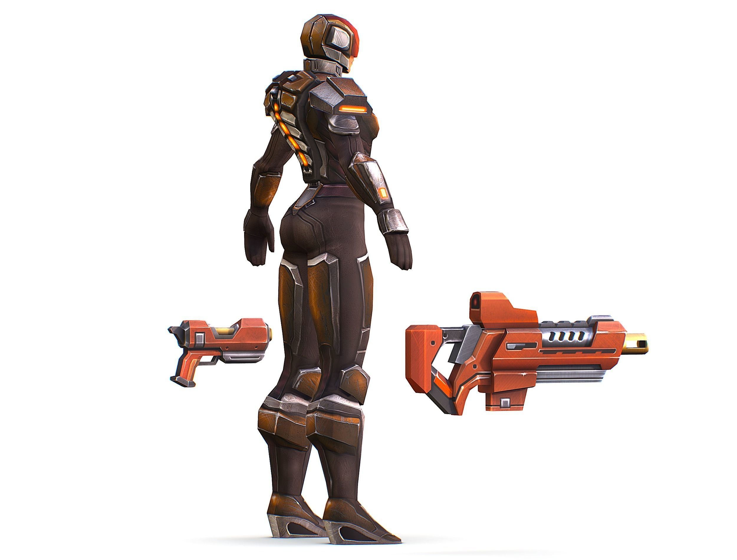 Woman Cyborg Soldier Female with Rifle and Pistol Low-poly 3D model_11