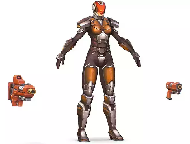 Woman Cyborg Soldier Female with Rifle and Pistol Low-poly 3D model Woman Cyborg Soldier Female with Rifle and Pistol Low-poly 3D model