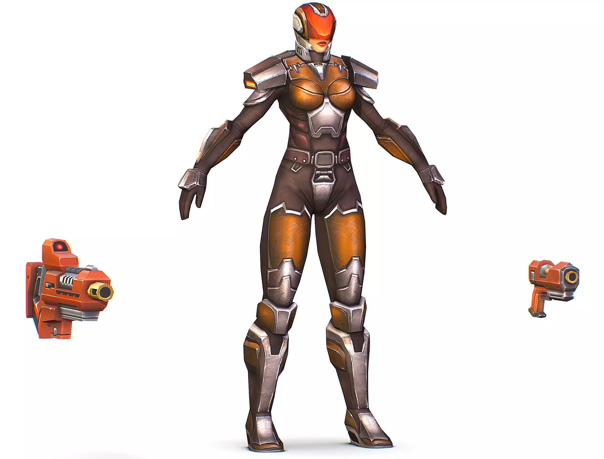 Woman Cyborg Soldier Female with Rifle and Pistol Low-poly 3D model_0