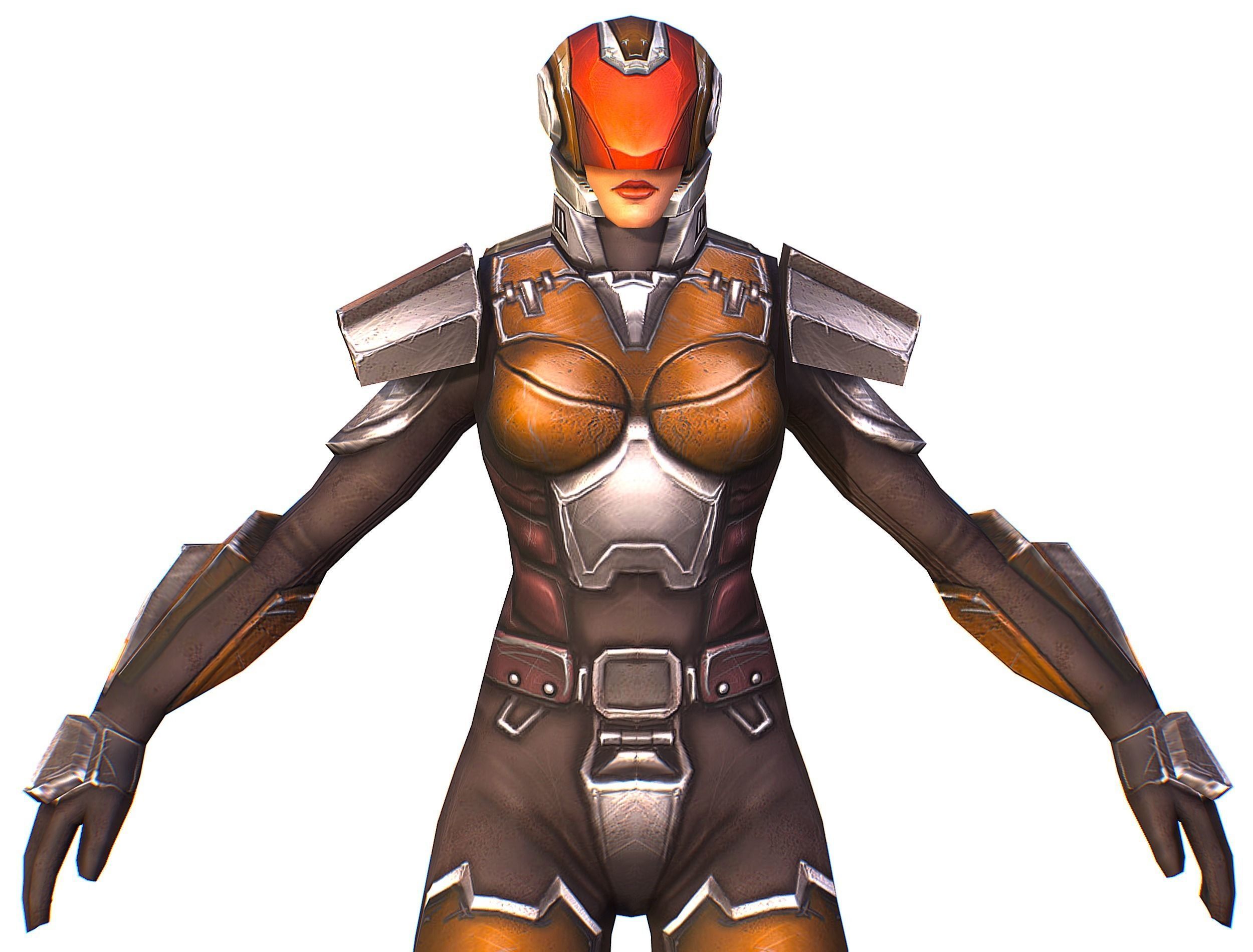 Woman Cyborg Soldier Female with Rifle and Pistol Low-poly 3D model_27