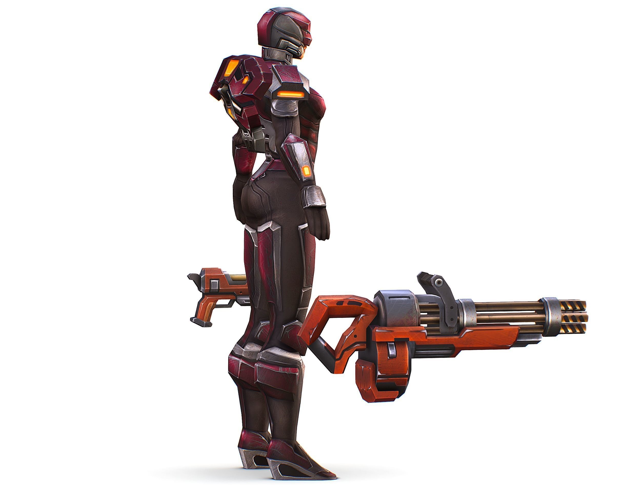 Cyborg Woman Machine Gun with Rifle and Pistol Low-poly 3D model_6