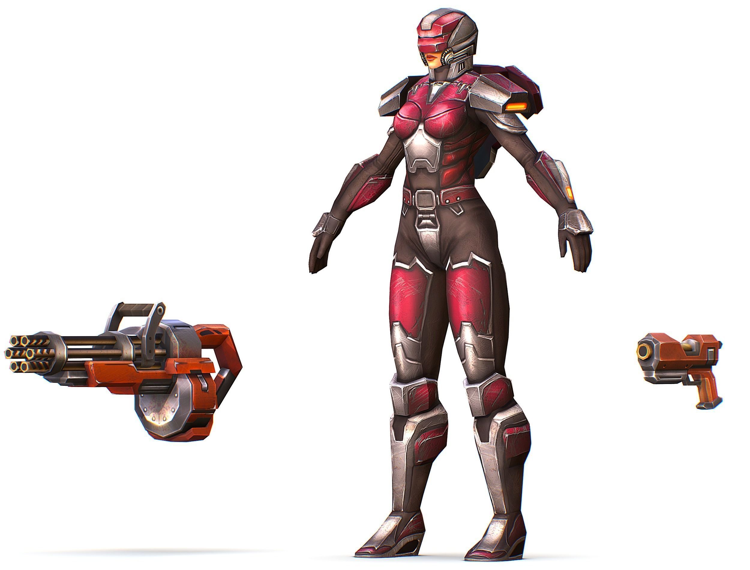 Cyborg Woman Machine Gun with Rifle and Pistol Low-poly 3D model_20