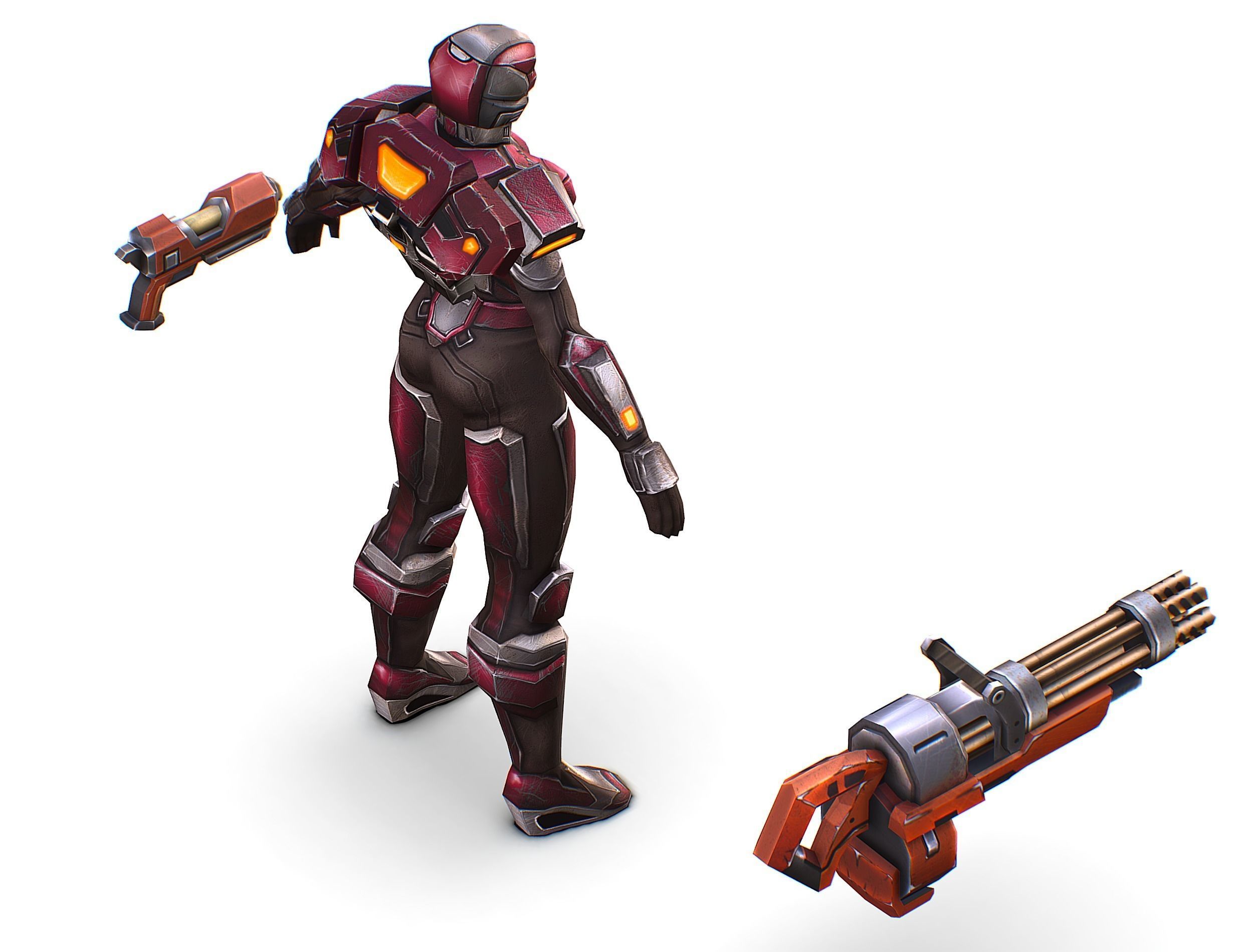 Cyborg Woman Machine Gun with Rifle and Pistol Low-poly 3D model_40