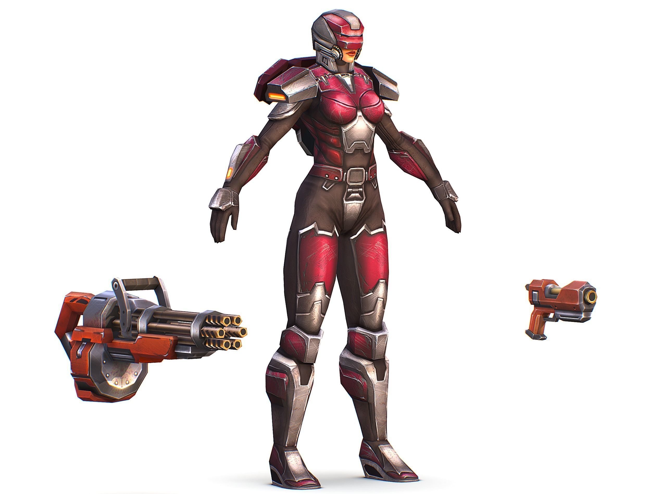 Cyborg Woman Machine Gun with Rifle and Pistol Low-poly 3D model_1