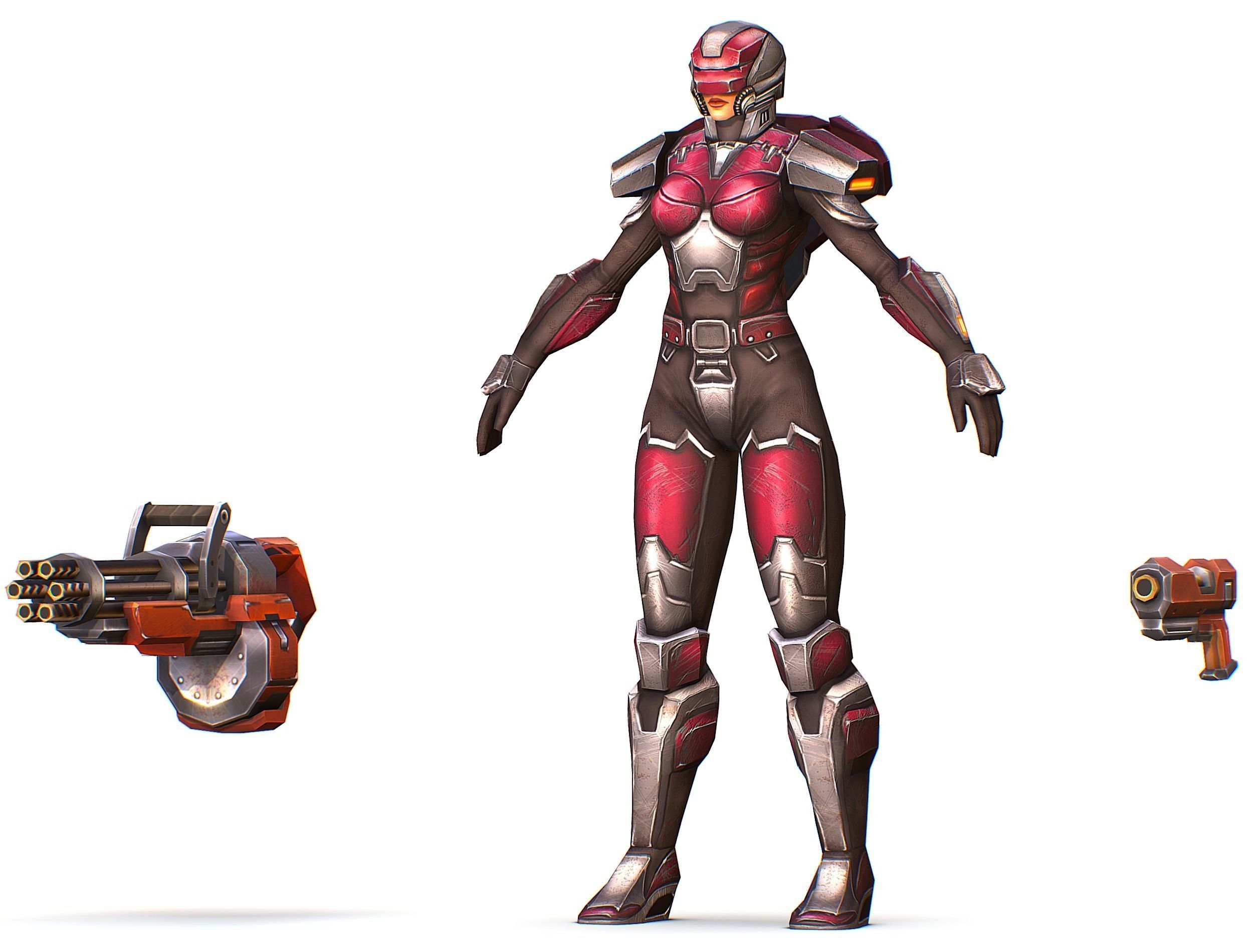 Cyborg Woman Machine Gun with Rifle and Pistol Low-poly 3D model_21