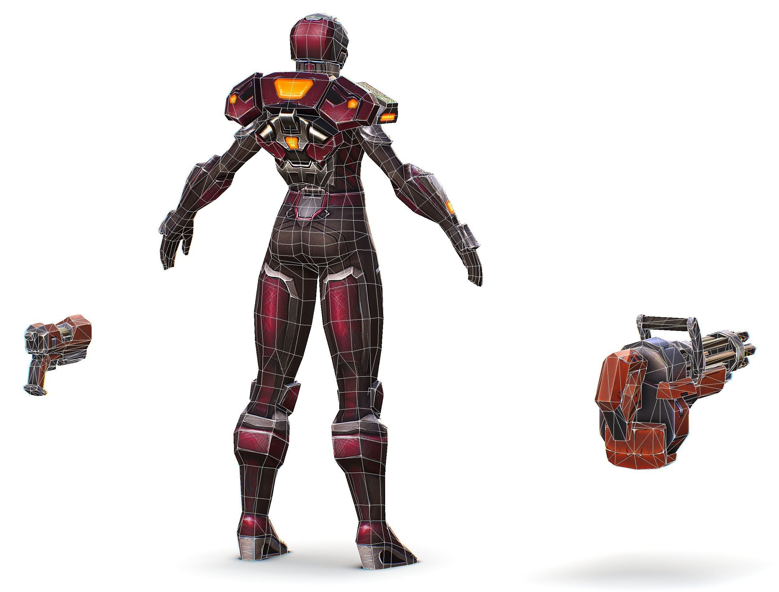 Cyborg Woman Machine Gun with Rifle and Pistol Low-poly 3D model_67