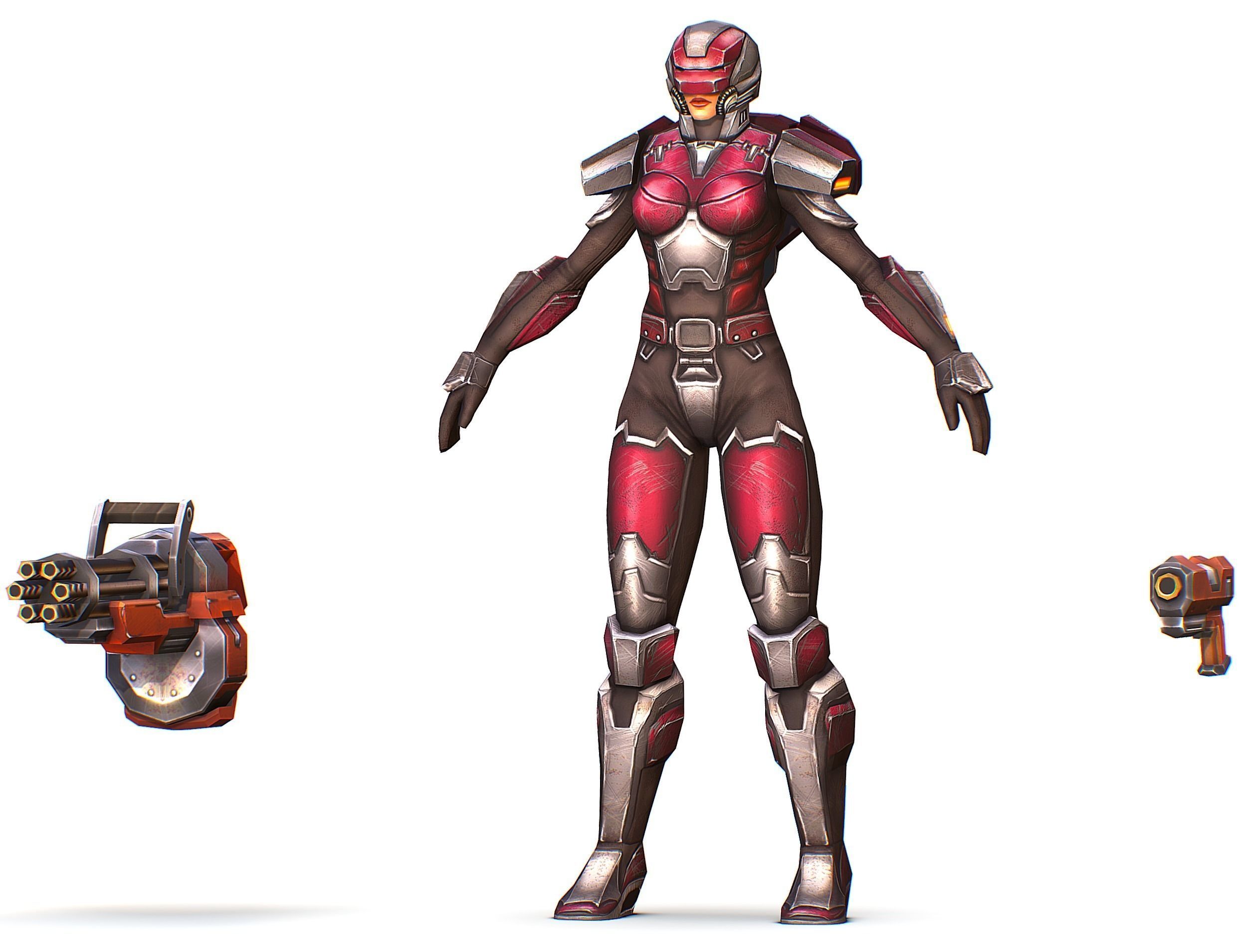 Cyborg Woman Machine Gun with Rifle and Pistol Low-poly 3D model_22