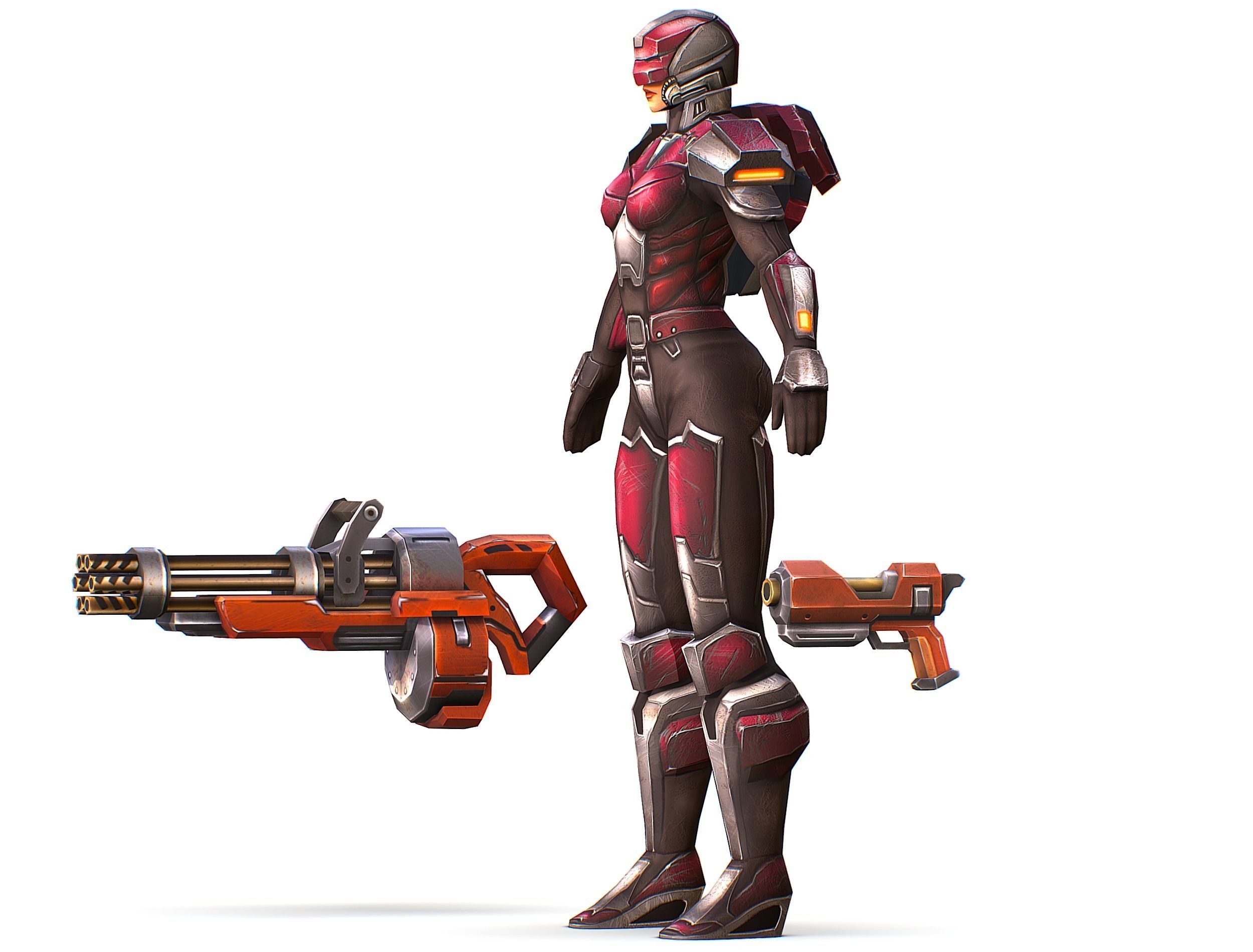 Cyborg Woman Machine Gun with Rifle and Pistol Low-poly 3D model_18