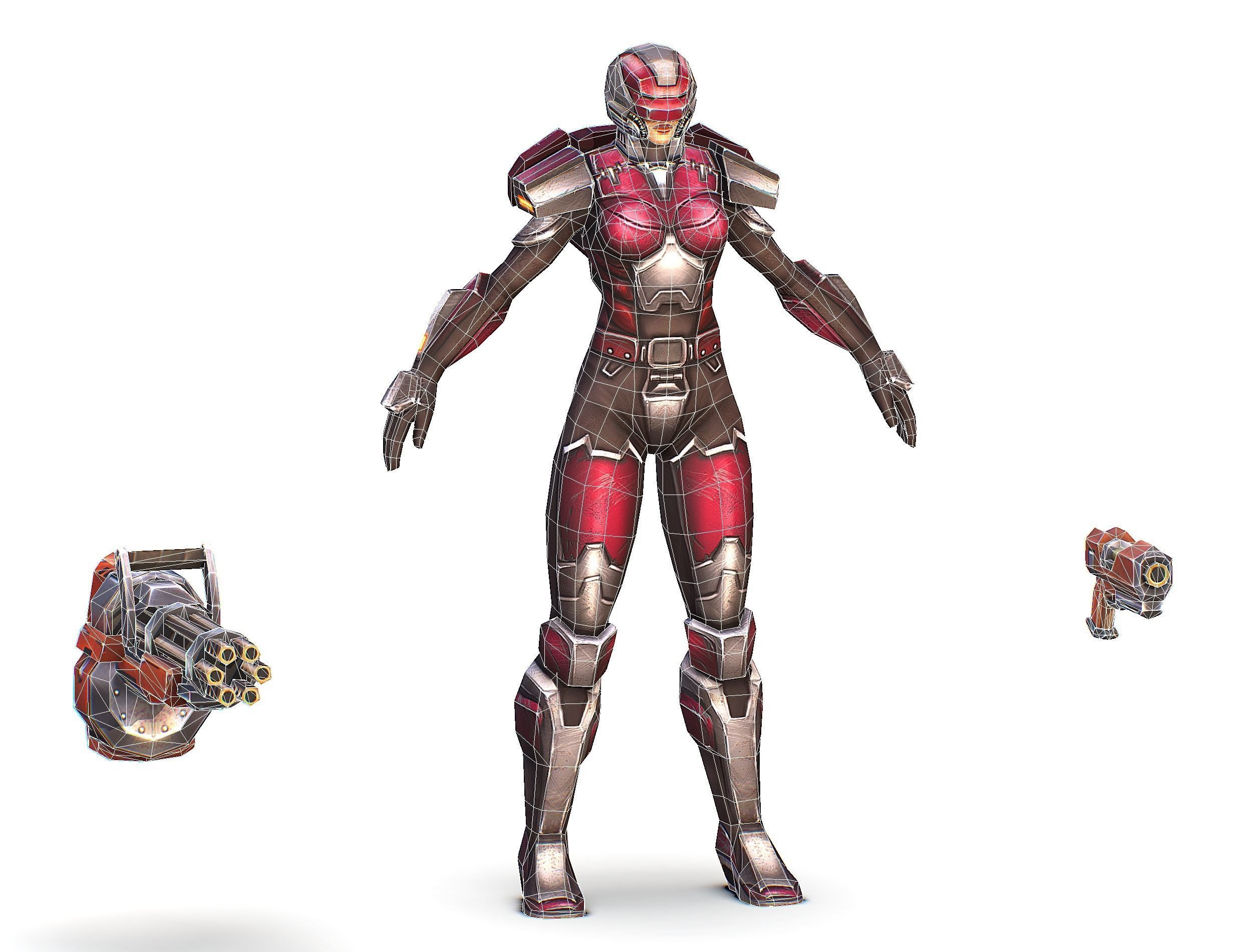 Cyborg Woman Machine Gun with Rifle and Pistol Low-poly 3D model_65