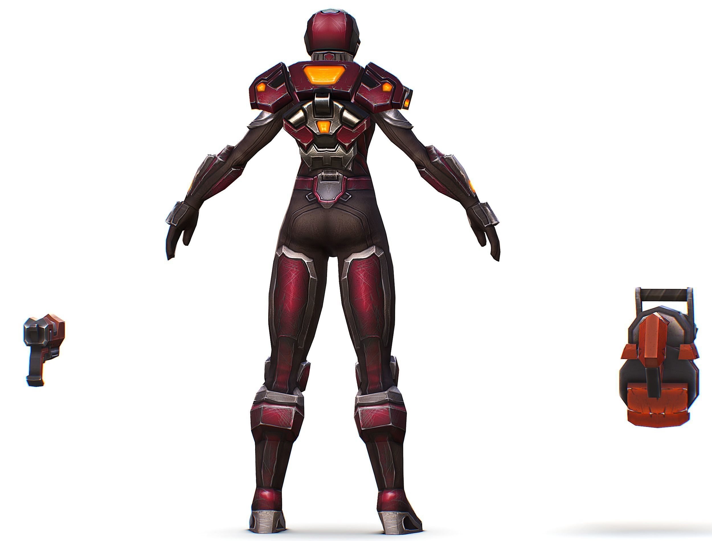 Cyborg Woman Machine Gun with Rifle and Pistol Low-poly 3D model_11