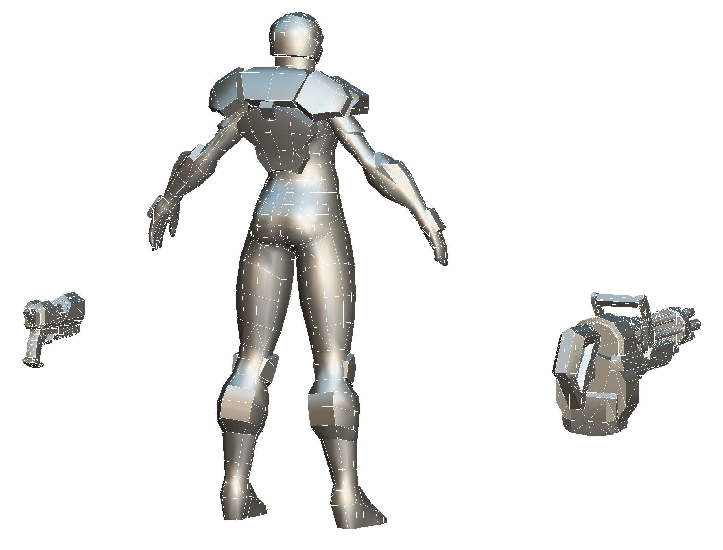 Cyborg Woman Machine Gun with Rifle and Pistol Low-poly 3D model_68