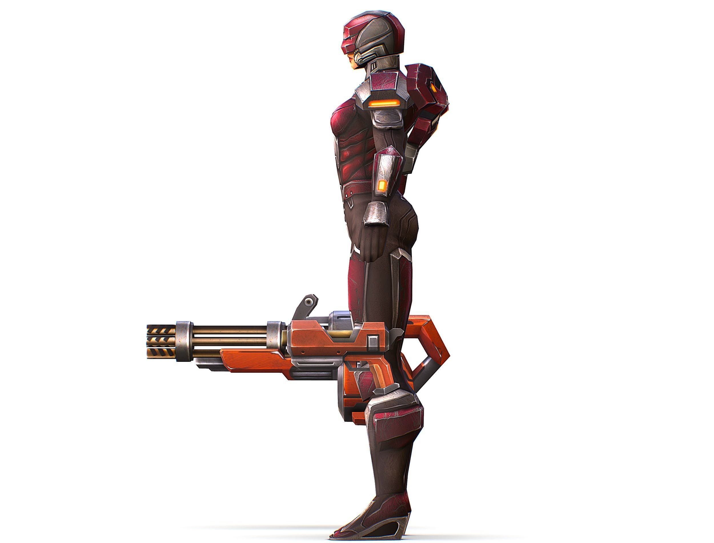 Cyborg Woman Machine Gun with Rifle and Pistol Low-poly 3D model_36