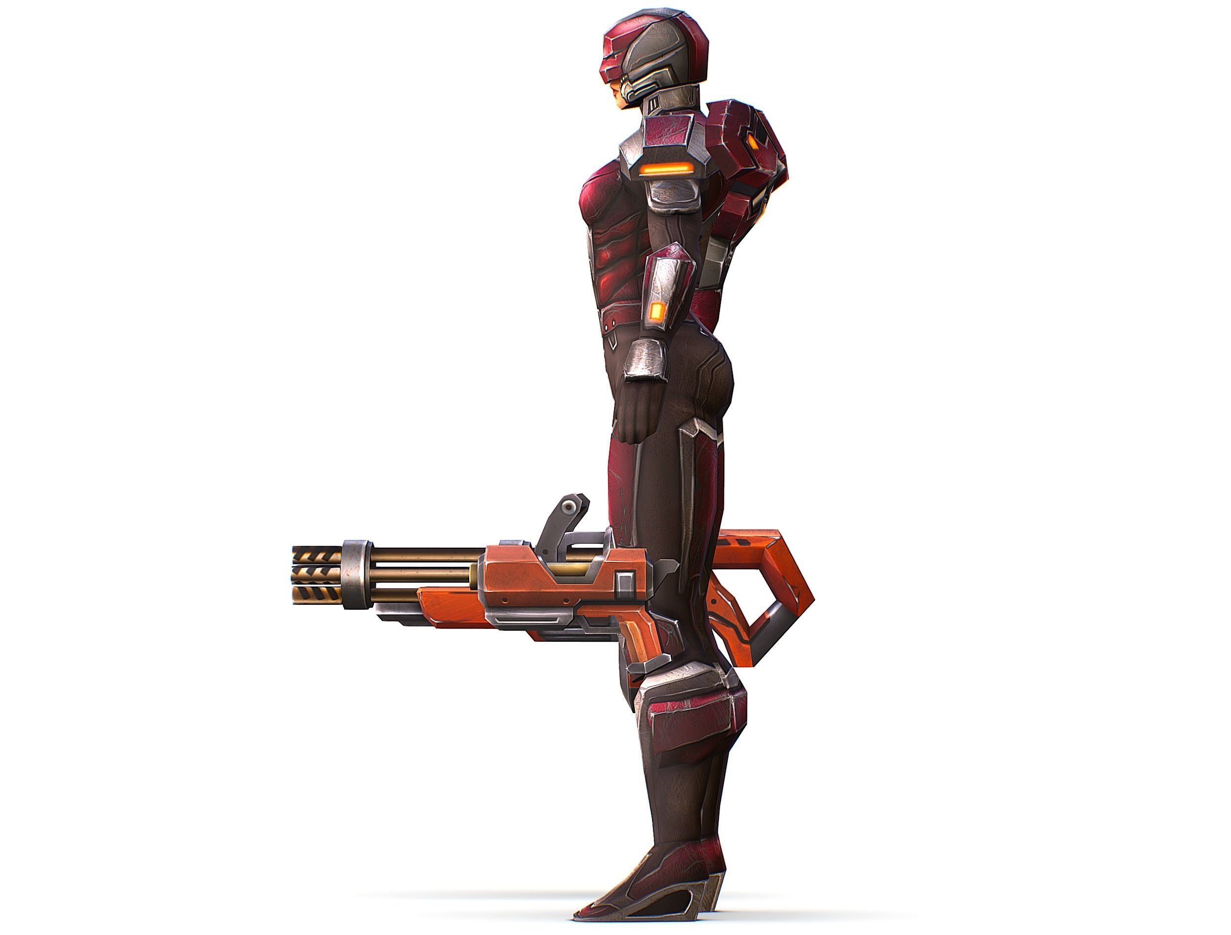 Cyborg Woman Machine Gun with Rifle and Pistol Low-poly 3D model_16