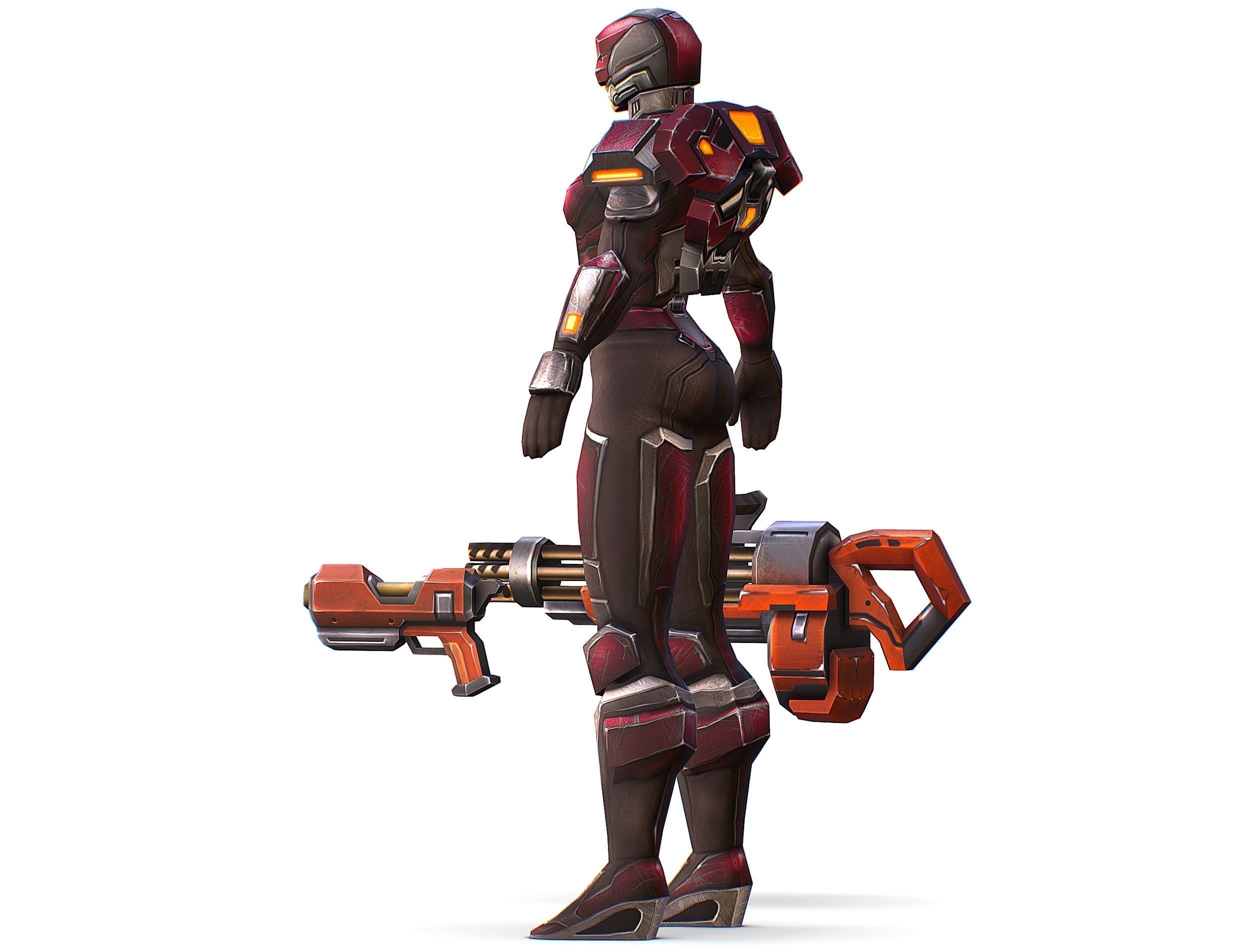 Cyborg Woman Machine Gun with Rifle and Pistol Low-poly 3D model_15