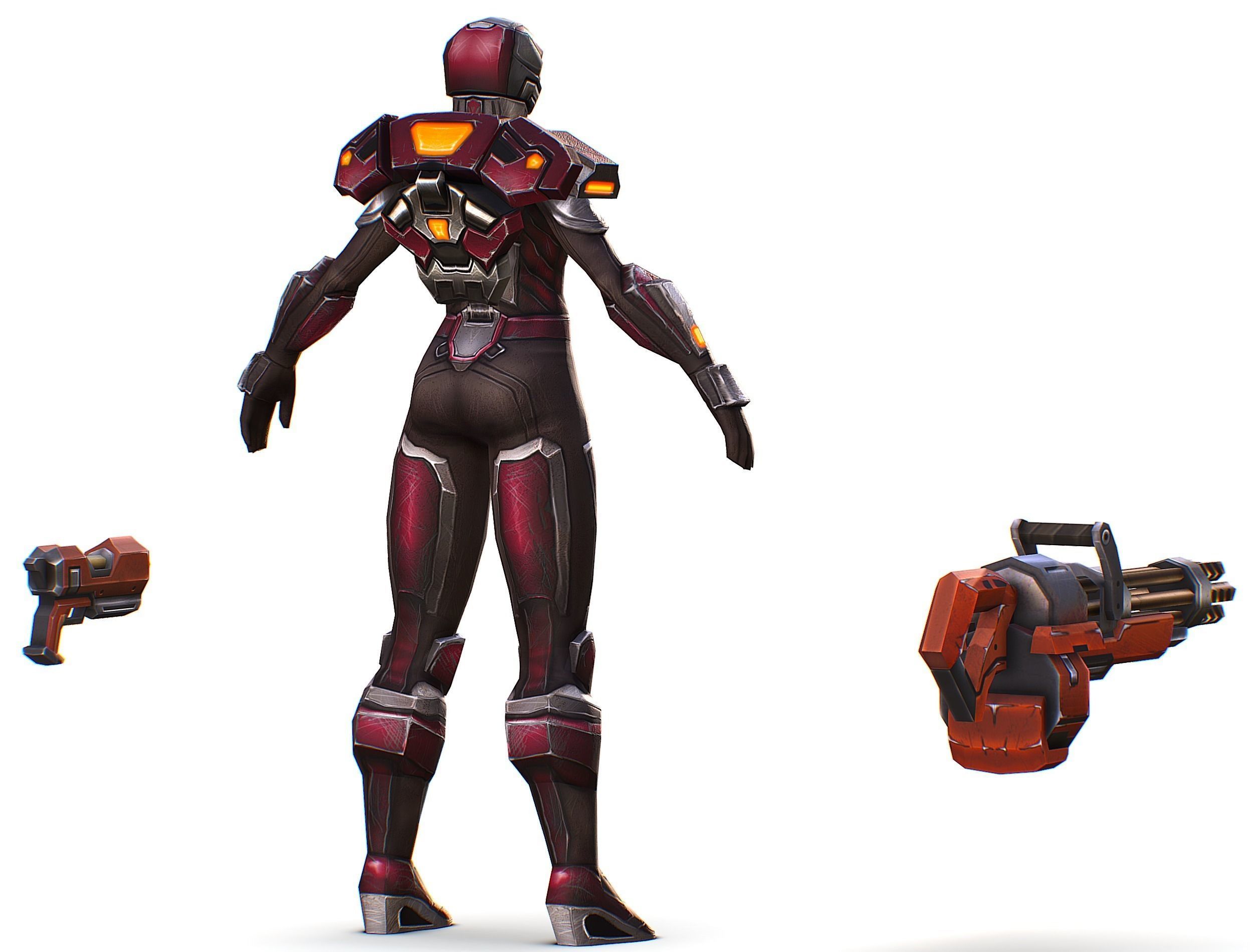 Cyborg Woman Machine Gun with Rifle and Pistol Low-poly 3D model_9