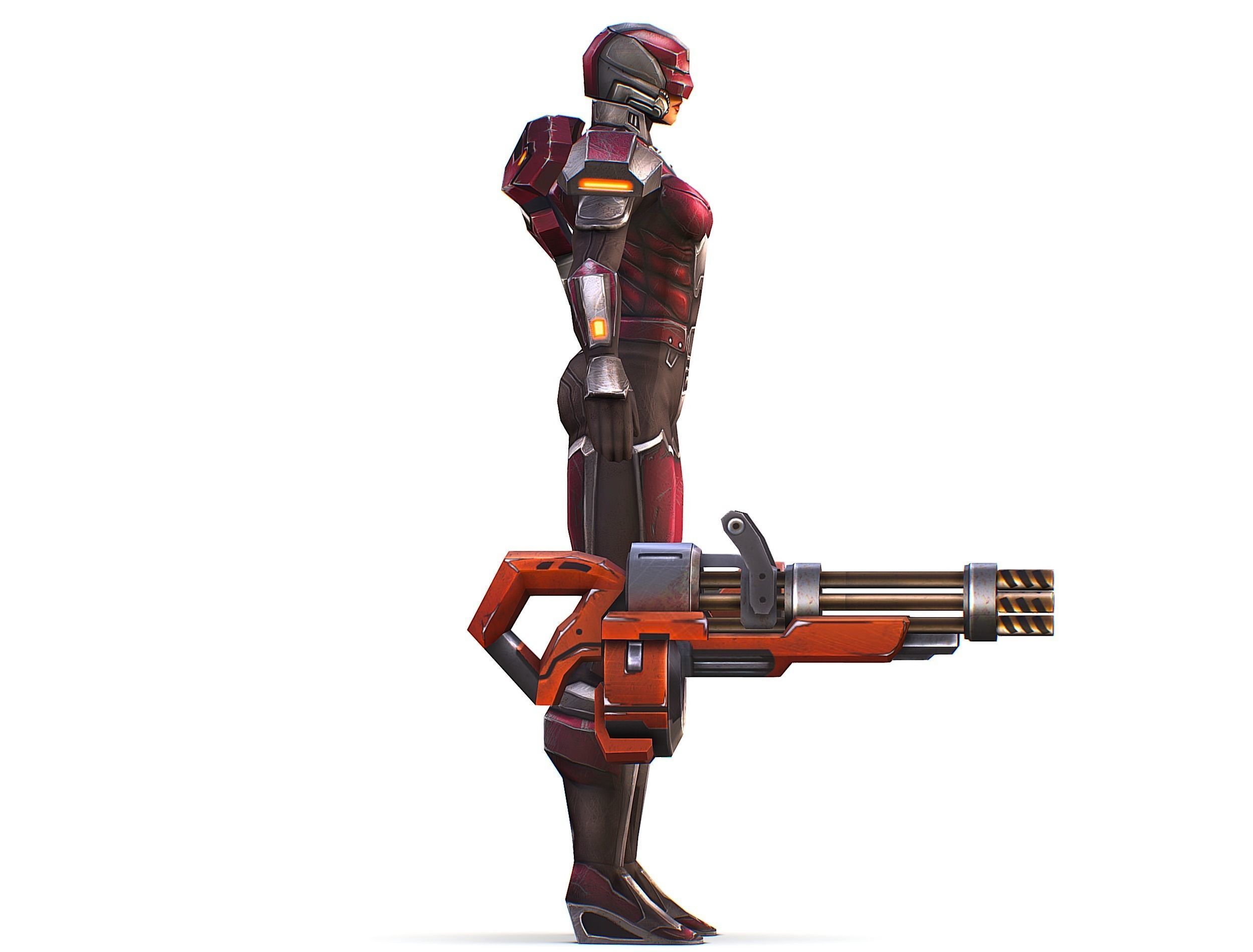 Cyborg Woman Machine Gun with Rifle and Pistol Low-poly 3D model_34