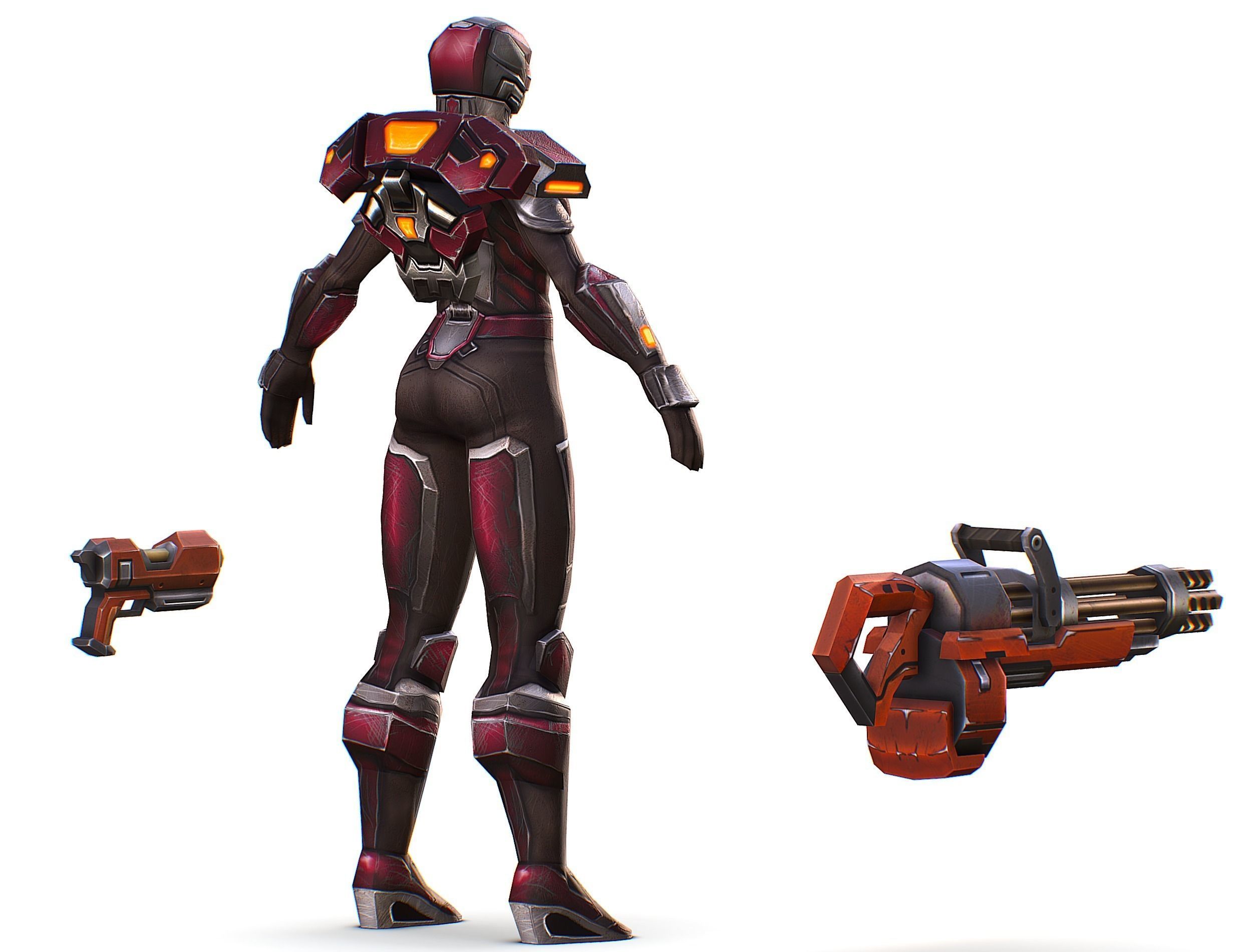 Cyborg Woman Machine Gun with Rifle and Pistol Low-poly 3D model_8