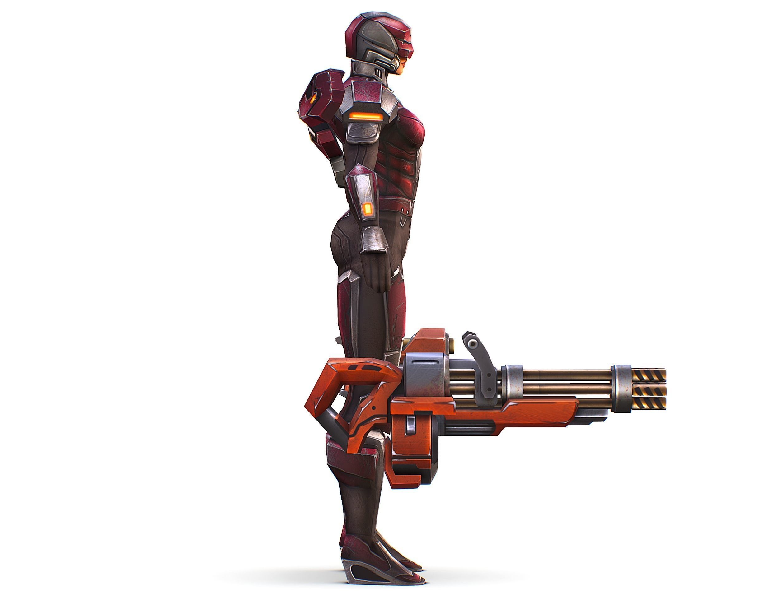 Cyborg Woman Machine Gun with Rifle and Pistol Low-poly 3D model_5