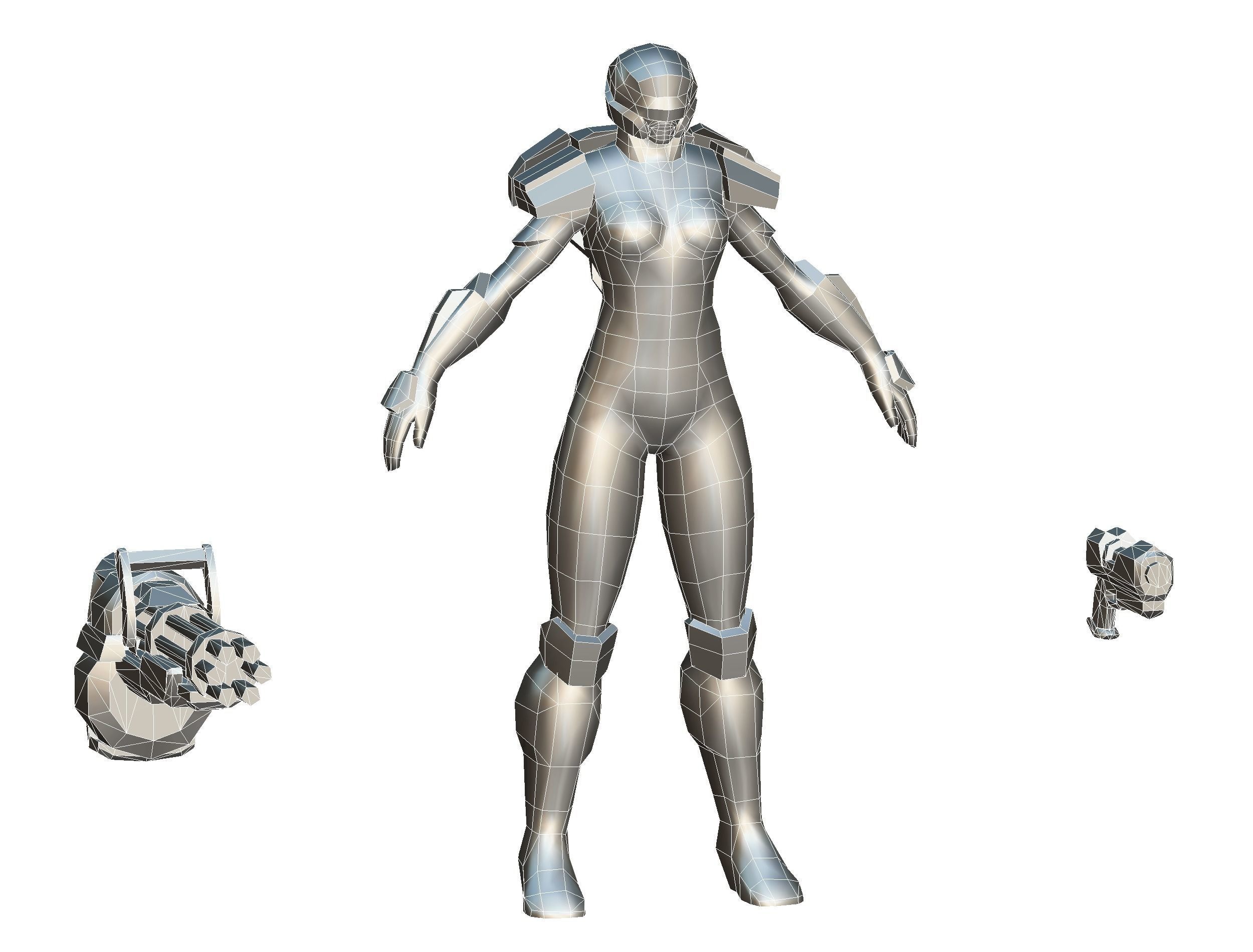 Cyborg Woman Machine Gun with Rifle and Pistol Low-poly 3D model_66