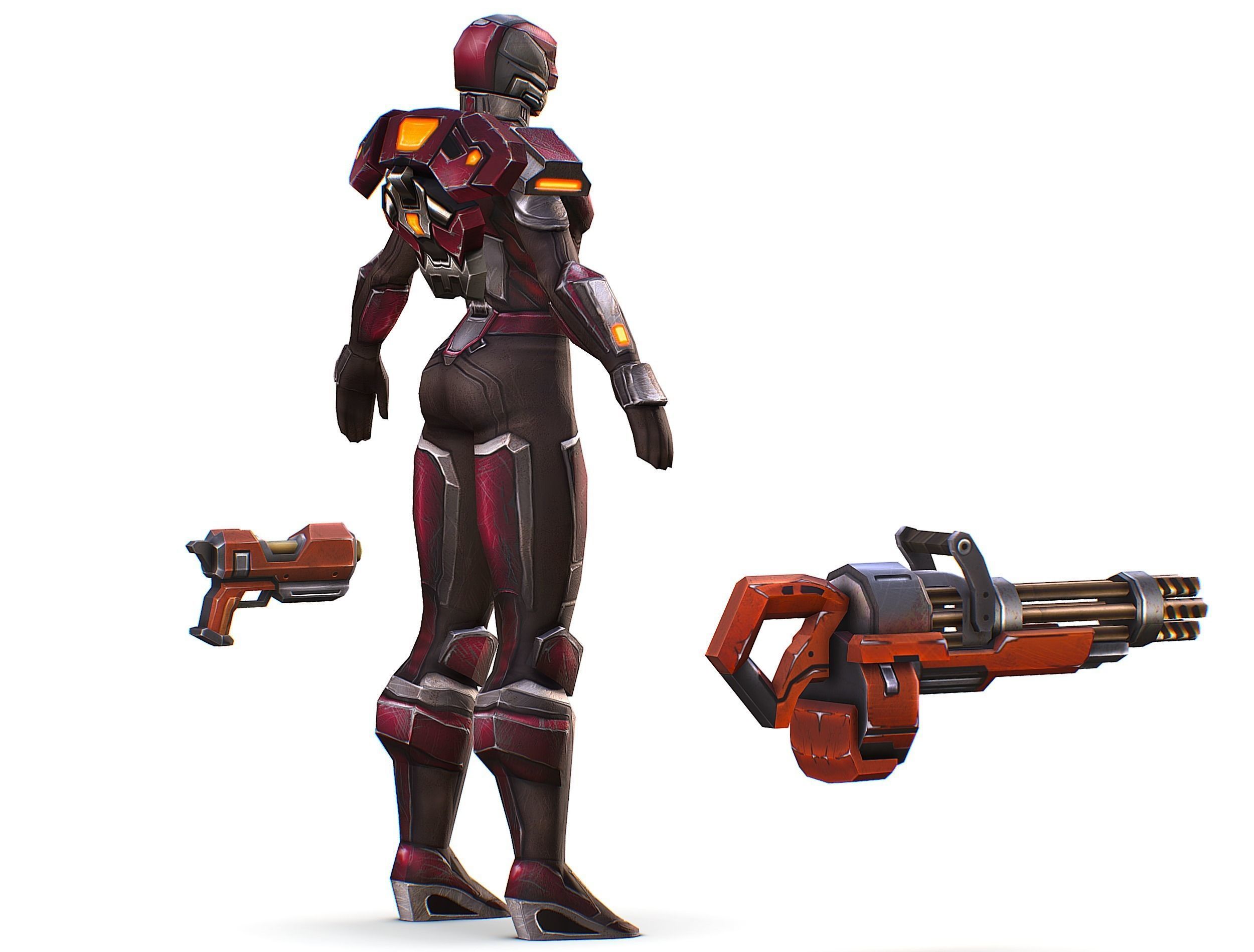 Cyborg Woman Machine Gun with Rifle and Pistol Low-poly 3D model_7