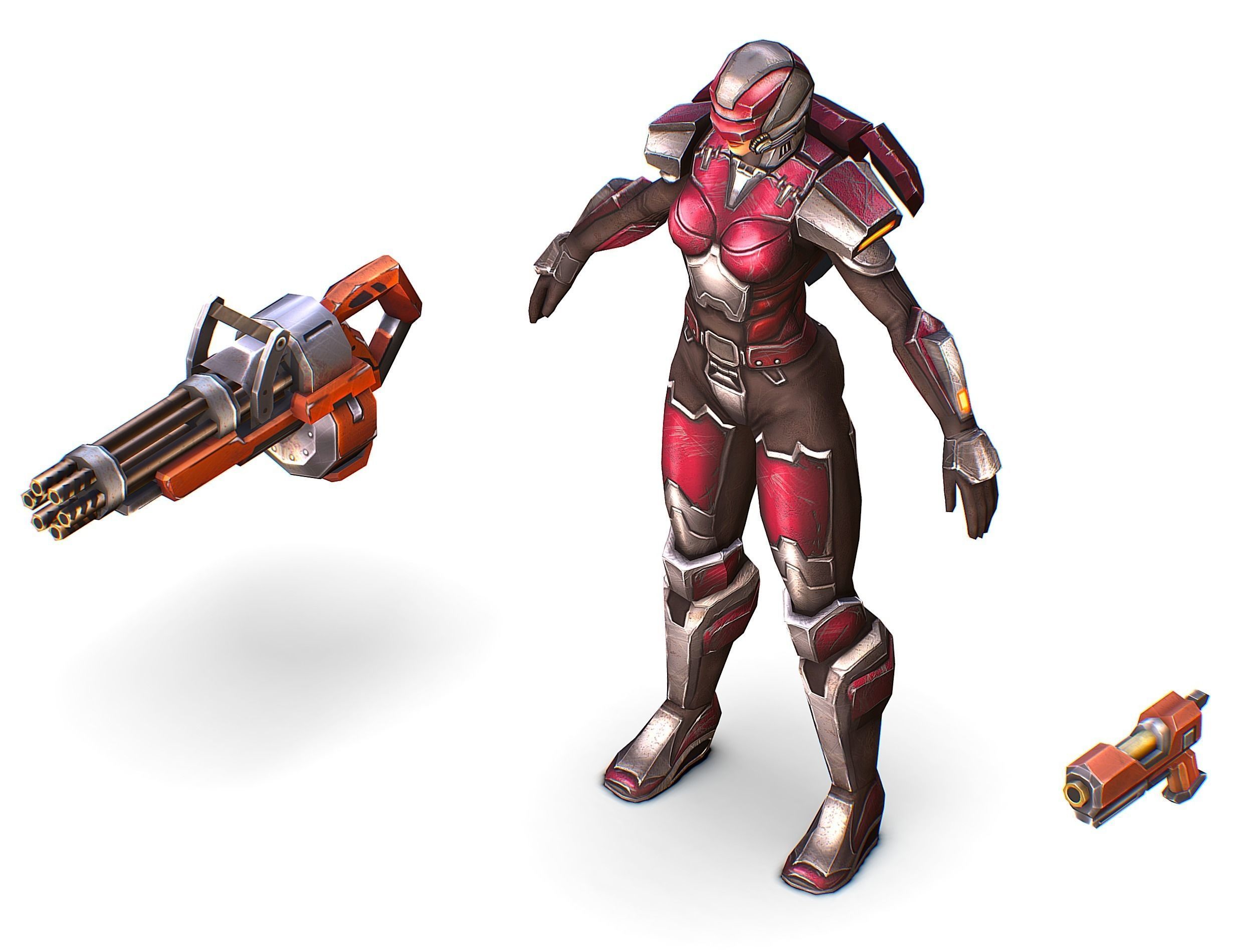 Cyborg Woman Machine Gun with Rifle and Pistol Low-poly 3D model_38