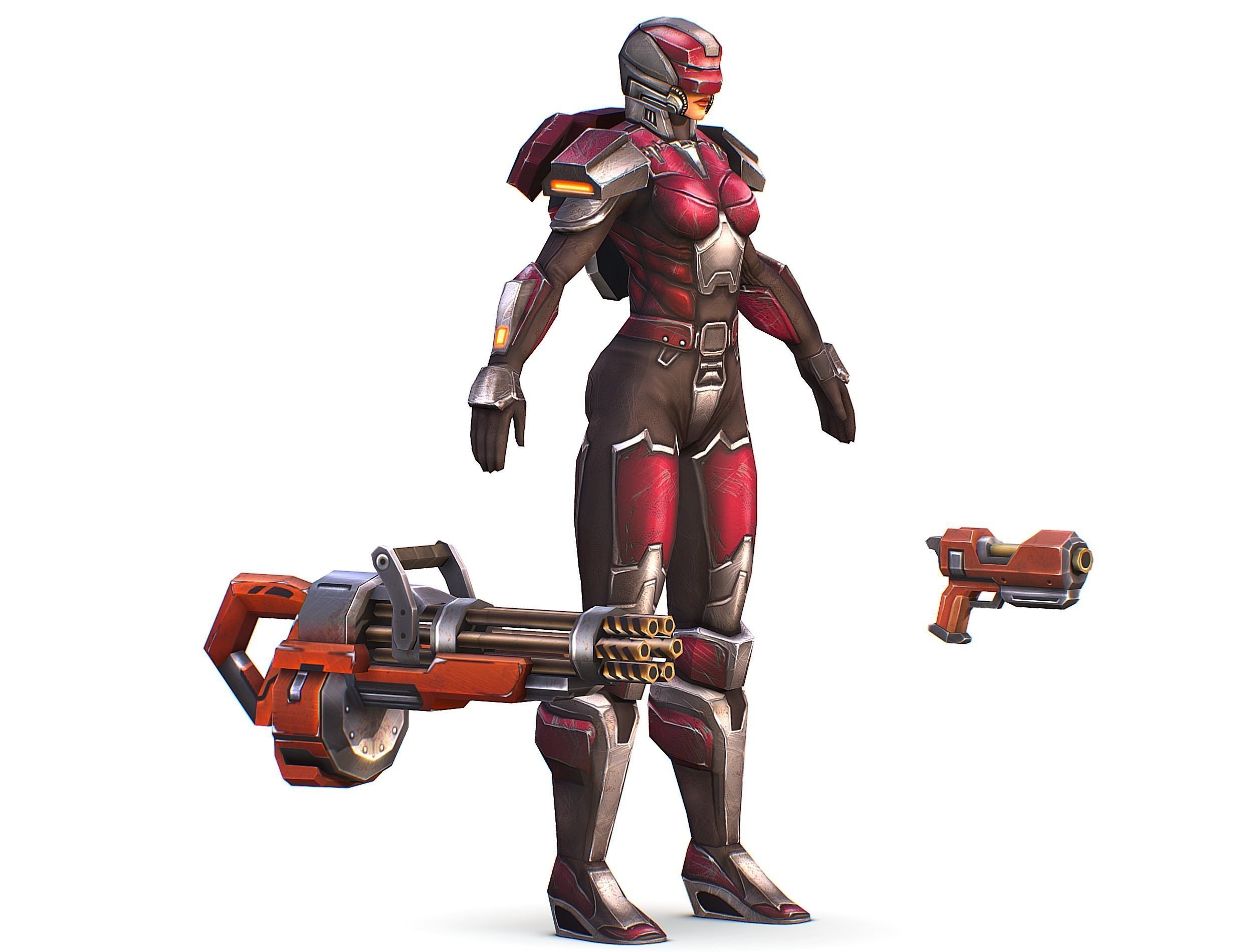 Cyborg Woman Machine Gun with Rifle and Pistol Low-poly 3D model_2