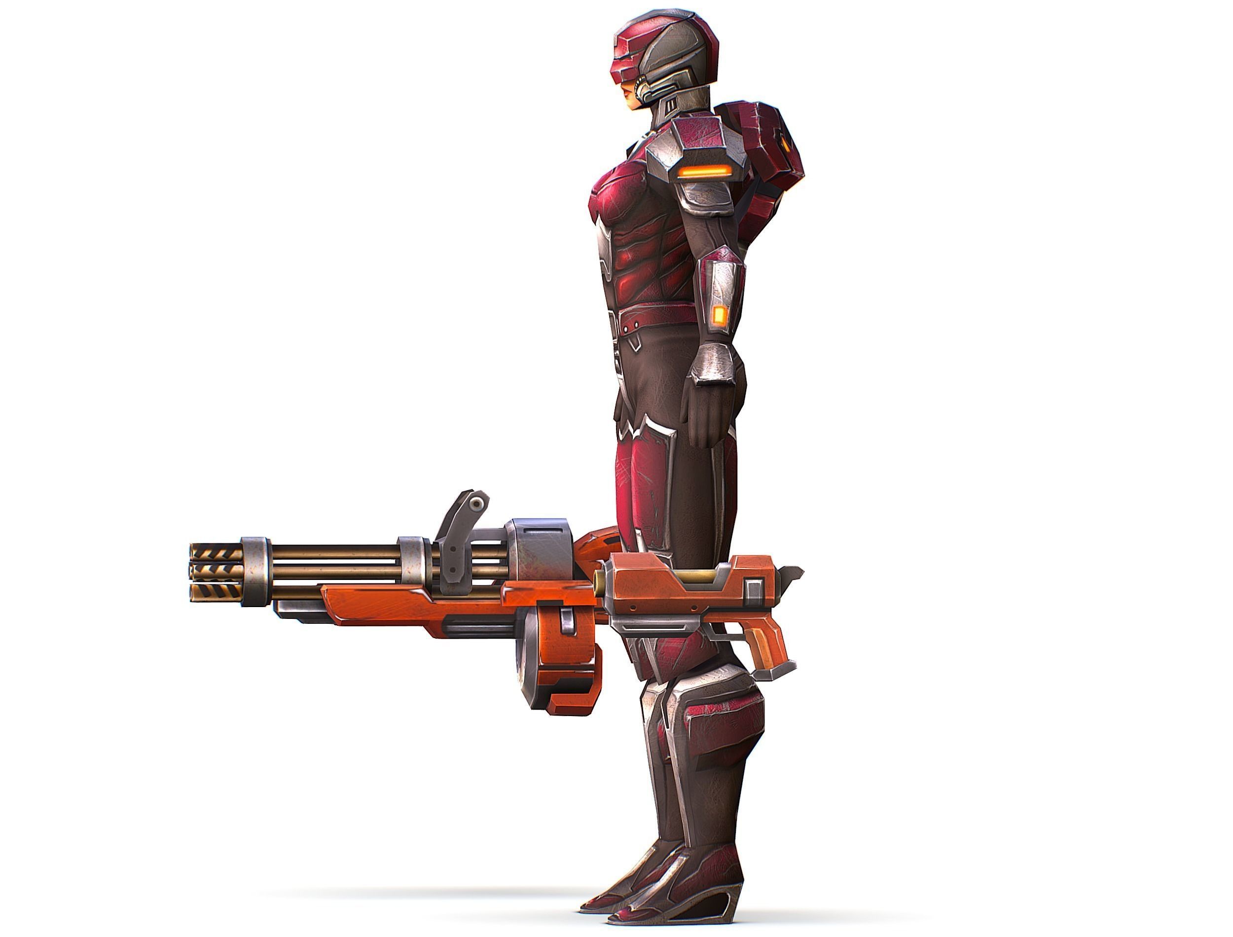 Cyborg Woman Machine Gun with Rifle and Pistol Low-poly 3D model_17