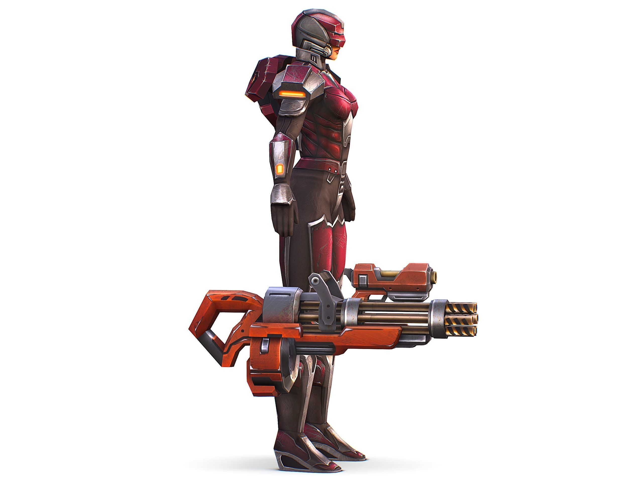 Cyborg Woman Machine Gun with Rifle and Pistol Low-poly 3D model_4