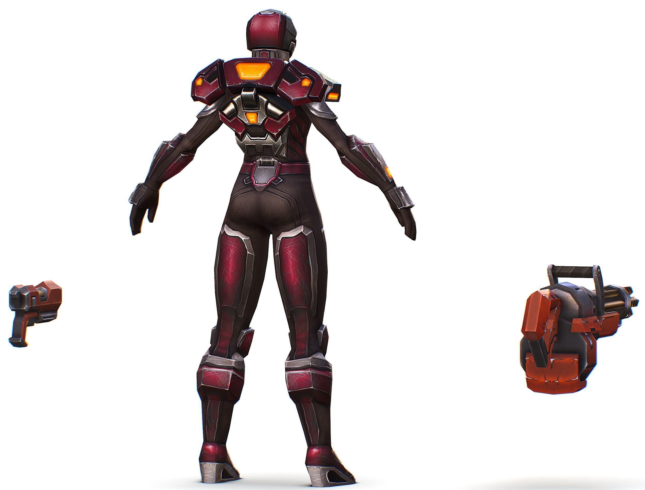 Cyborg Woman Machine Gun with Rifle and Pistol Low-poly 3D model_10