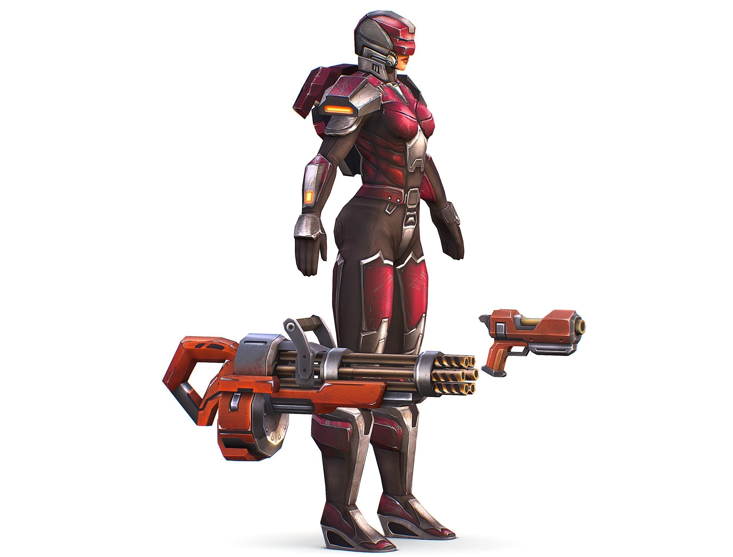 Cyborg Woman Machine Gun with Rifle and Pistol Low-poly 3D model_3